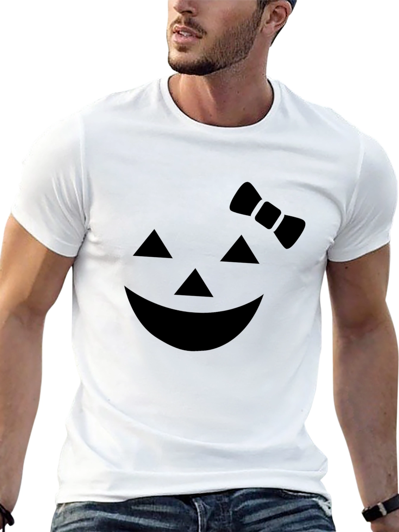 Halloween Pumpkin Face Bow T-Shirt - Unisex Black Tee
