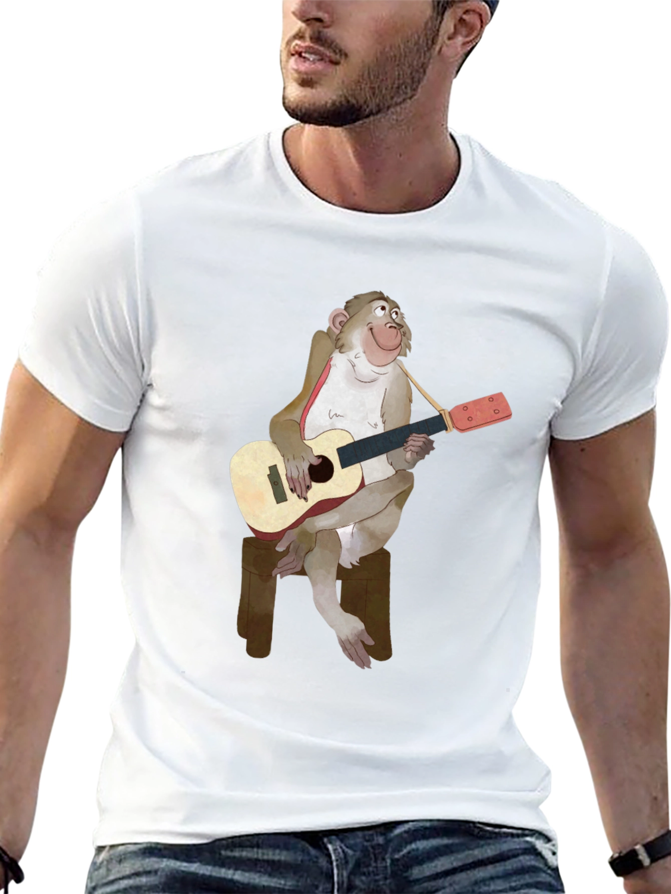 Monkey Guitarist Graphic T-Shirt - Black