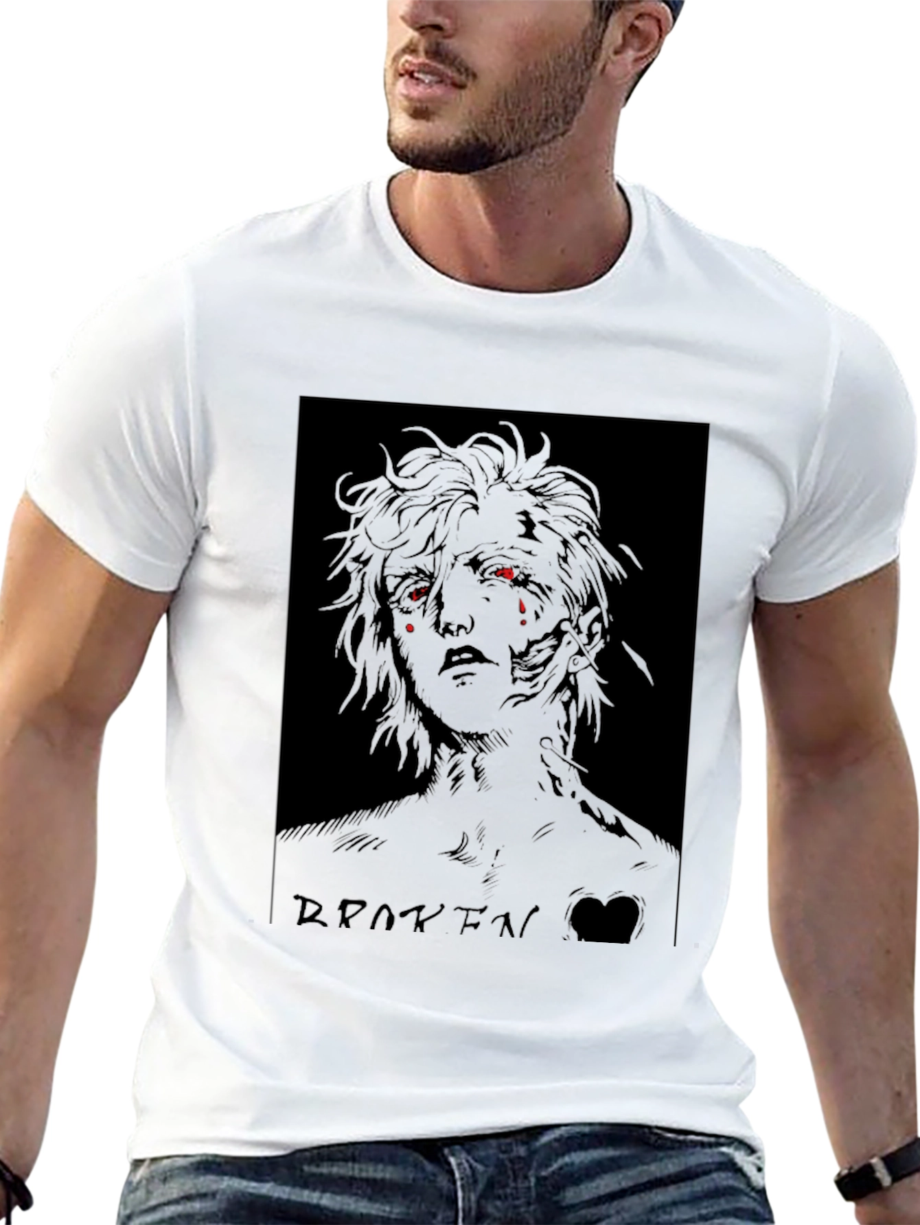 Broken Anime Character Graphic Black T-Shirt