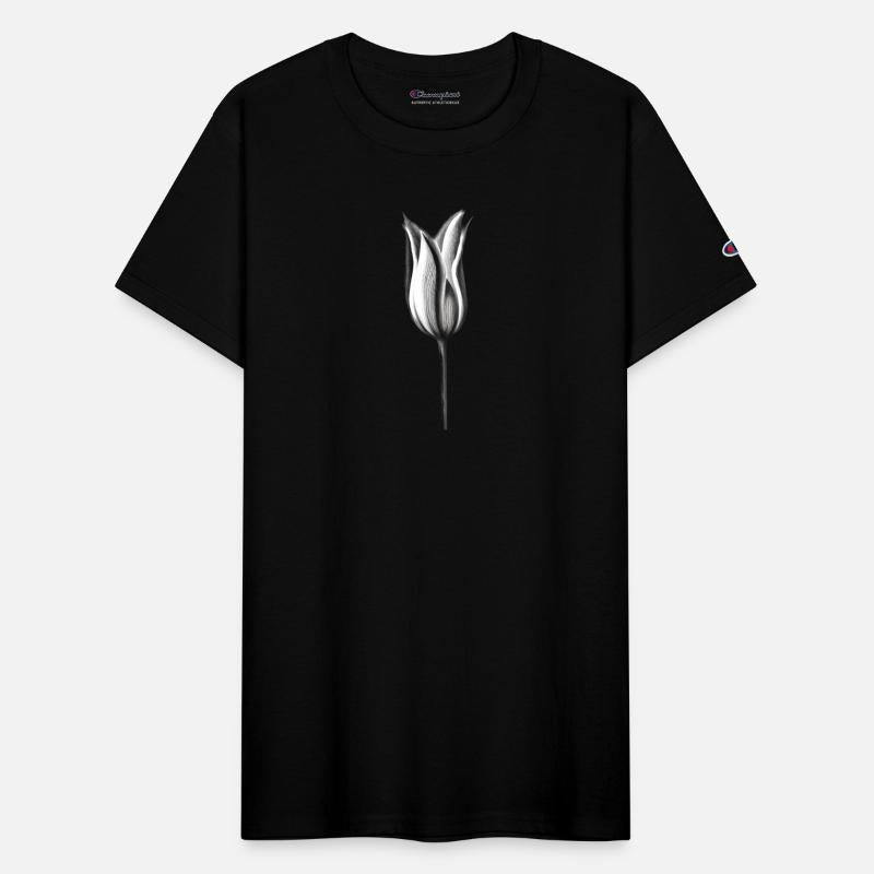 Open tulip blossom black white