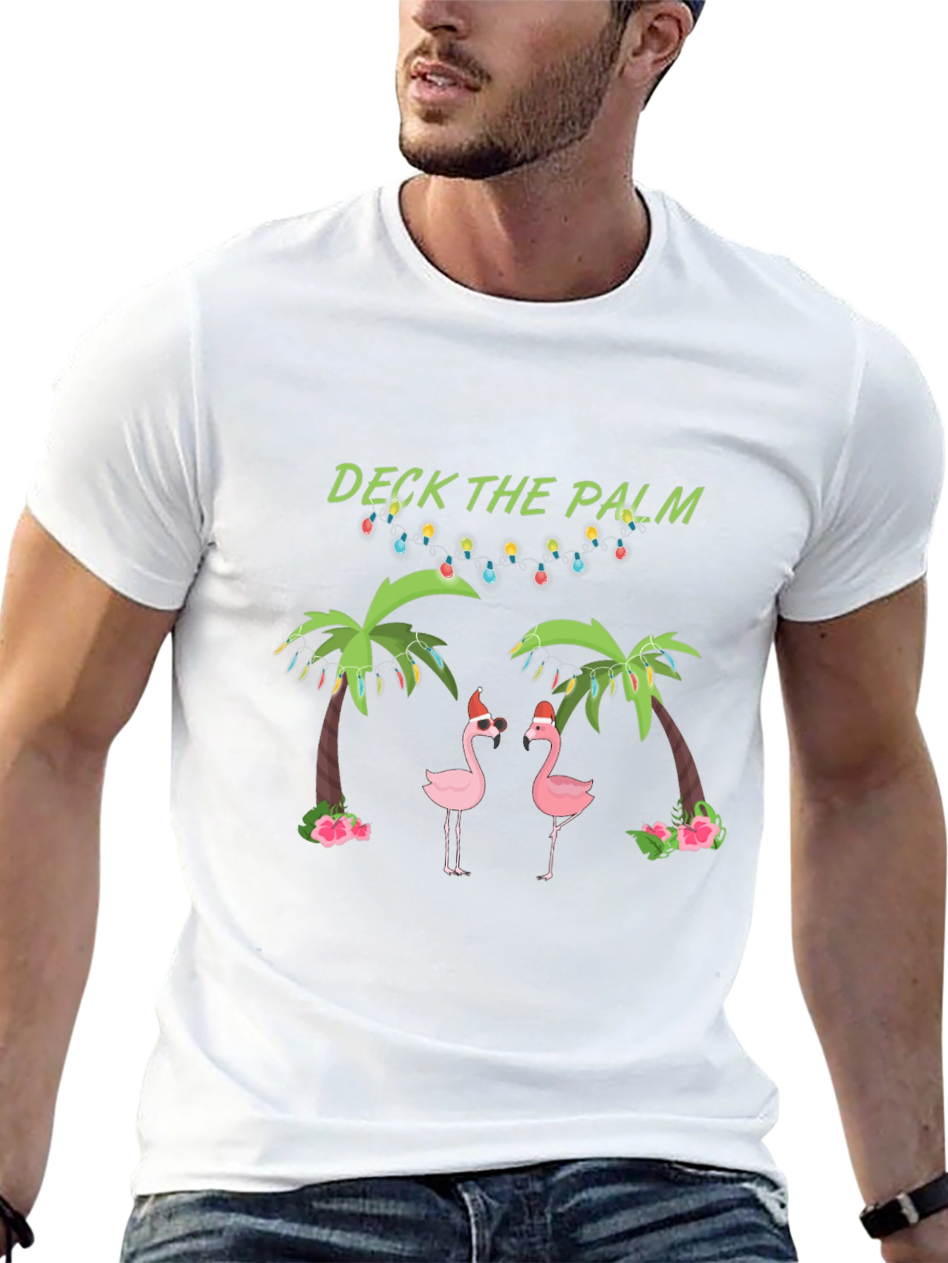 Deck the Palm Flamingo Christmas T-Shirt