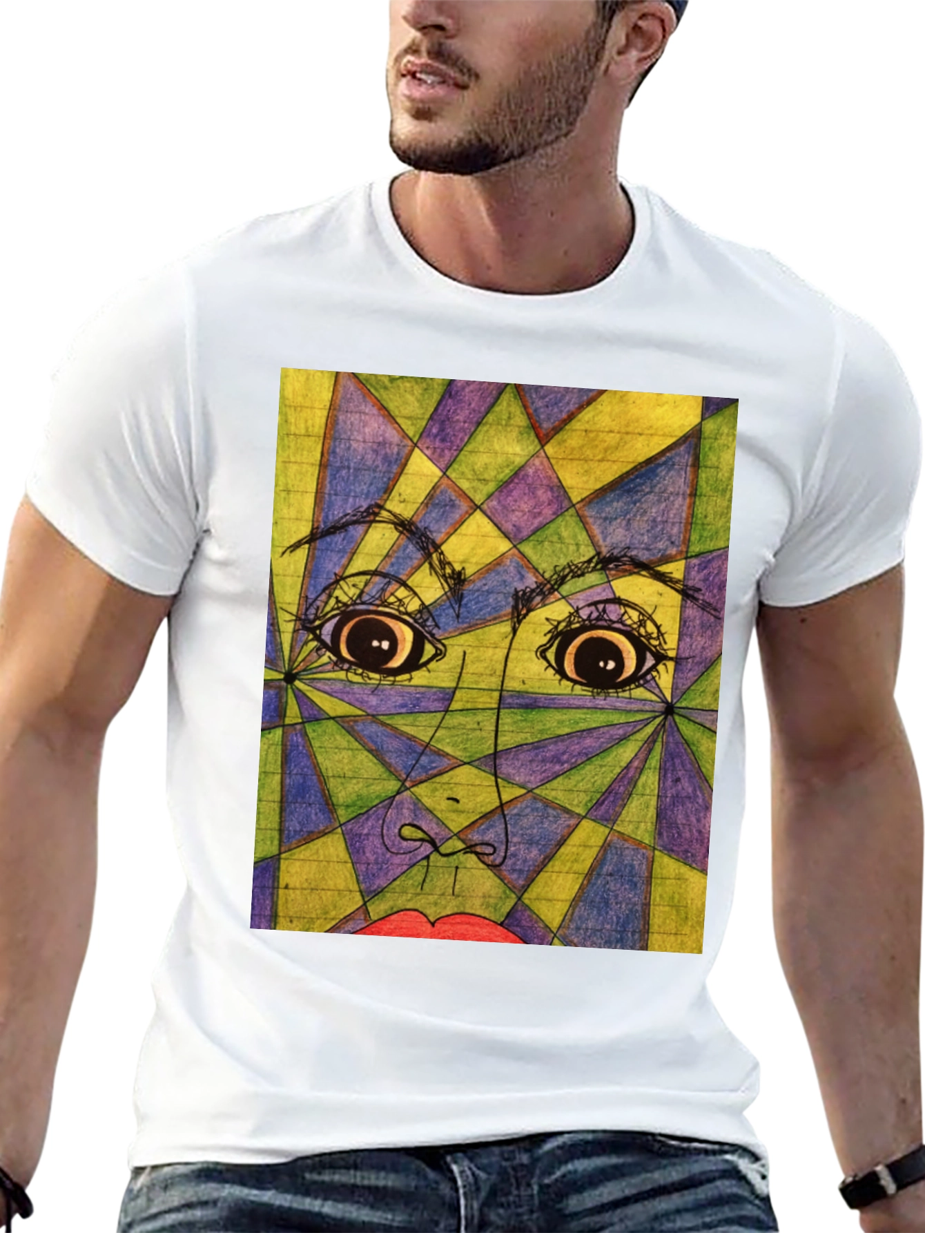 Geometric Face Graphic Tee - Abstract Art