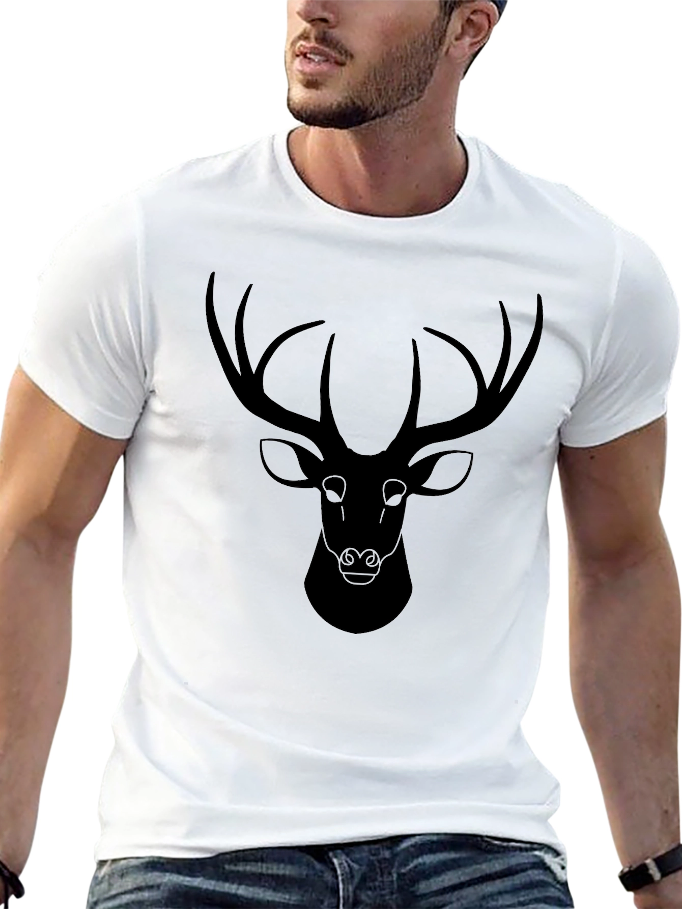 Mens Black T-Shirt with Deer Graphic