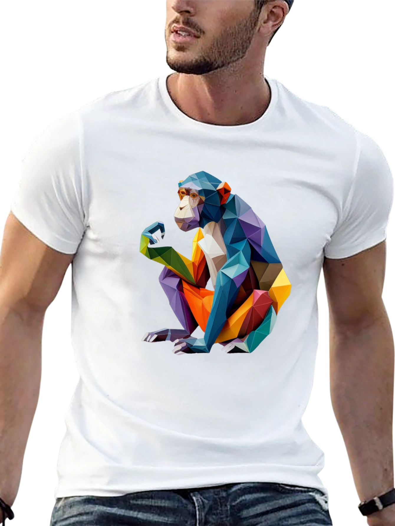Geometric Monkey Graphic Black T-Shirt