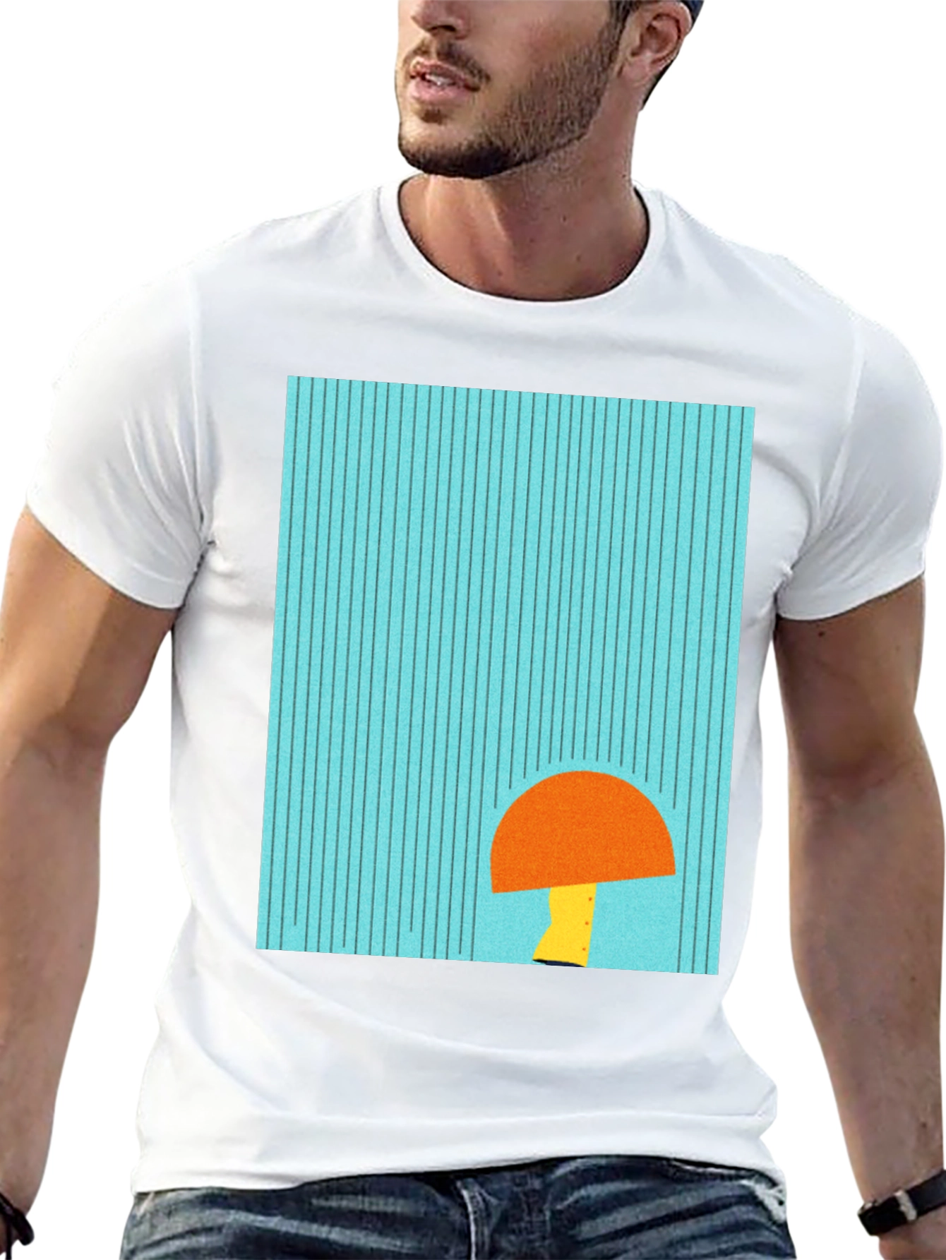 Modern Geometric Mushroom Graphic Tee - Black
