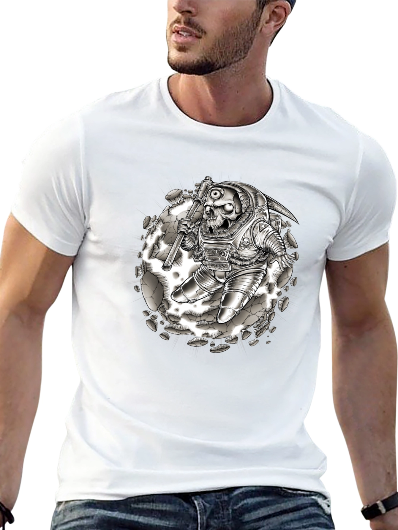 Skull Astronaut Graphic Tee - Black Cotton Shirt