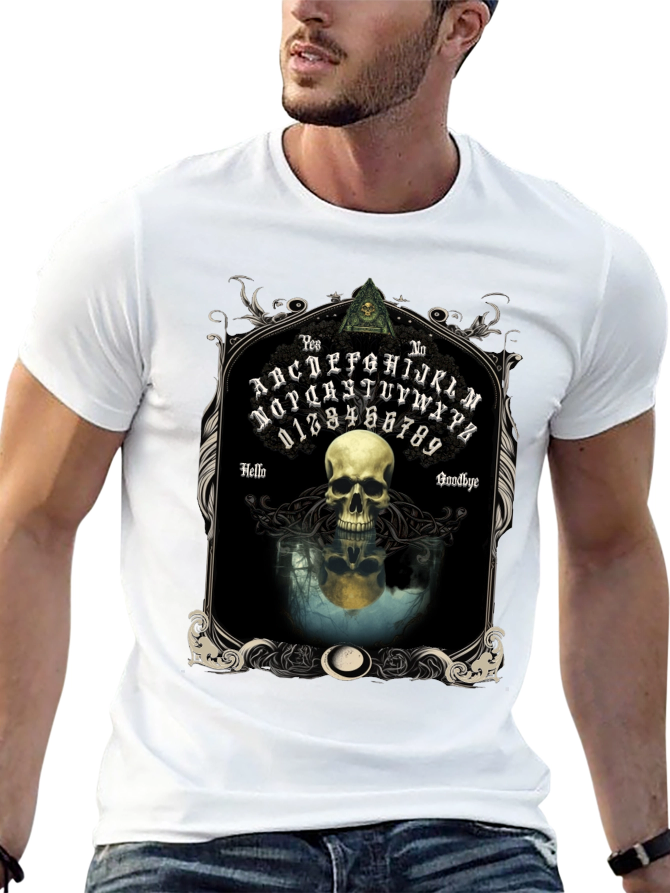 Ouija Board Skull Graphic Tee - Gothic Style
