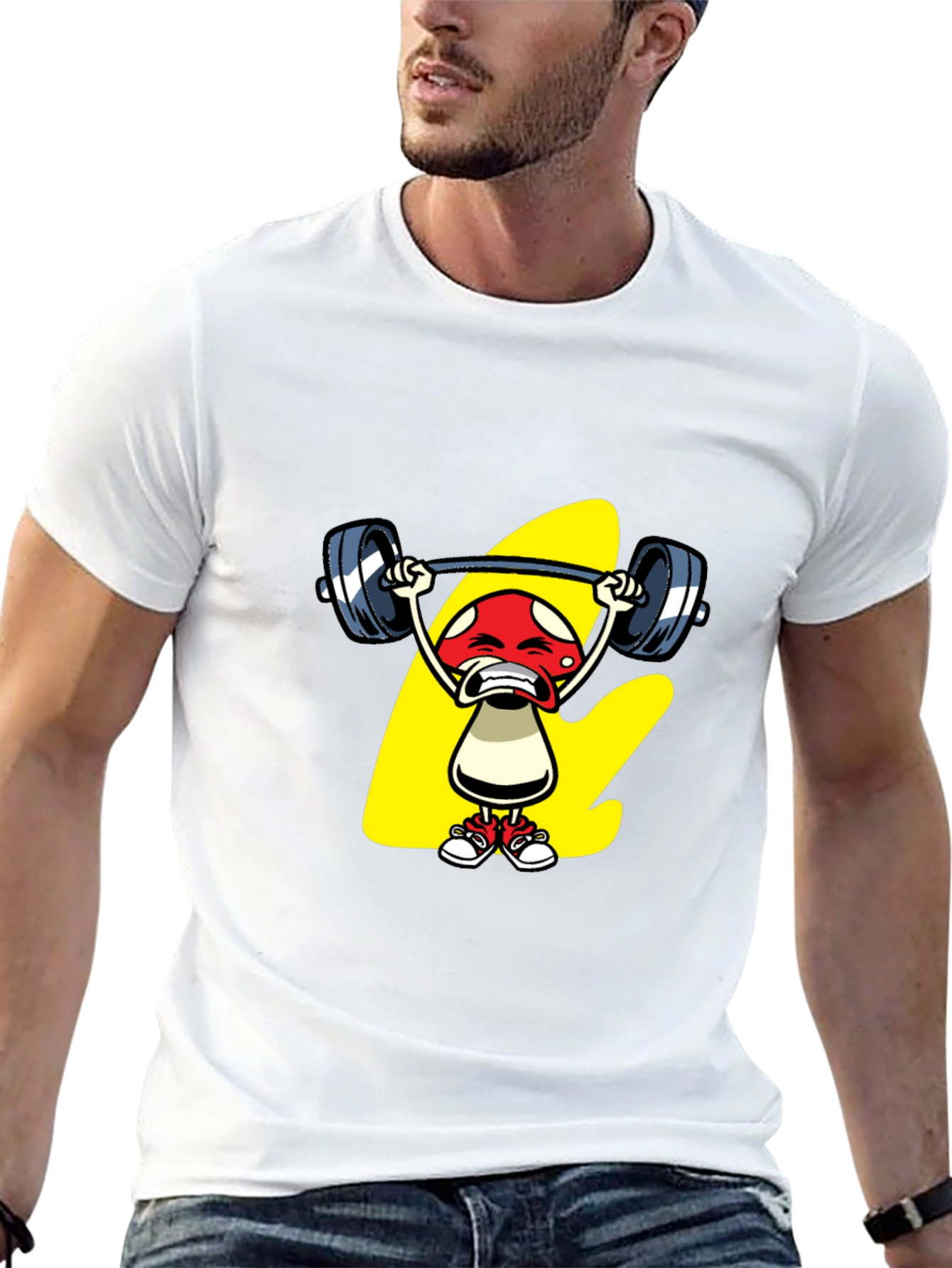 Funny Mushroom Weightlifting Graphic Tee