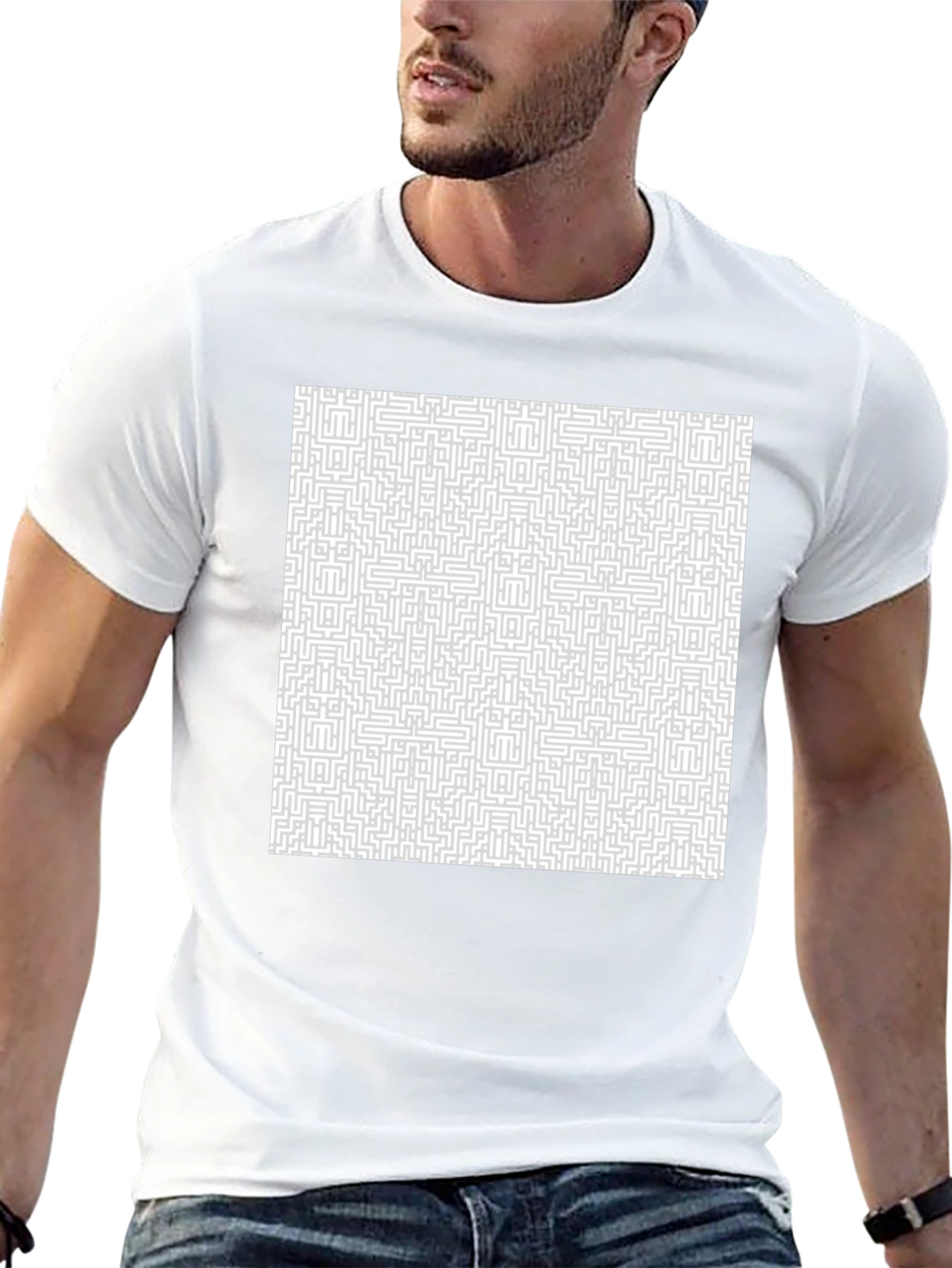 Maze Patterned T-Shirt - Black Cotton Tee