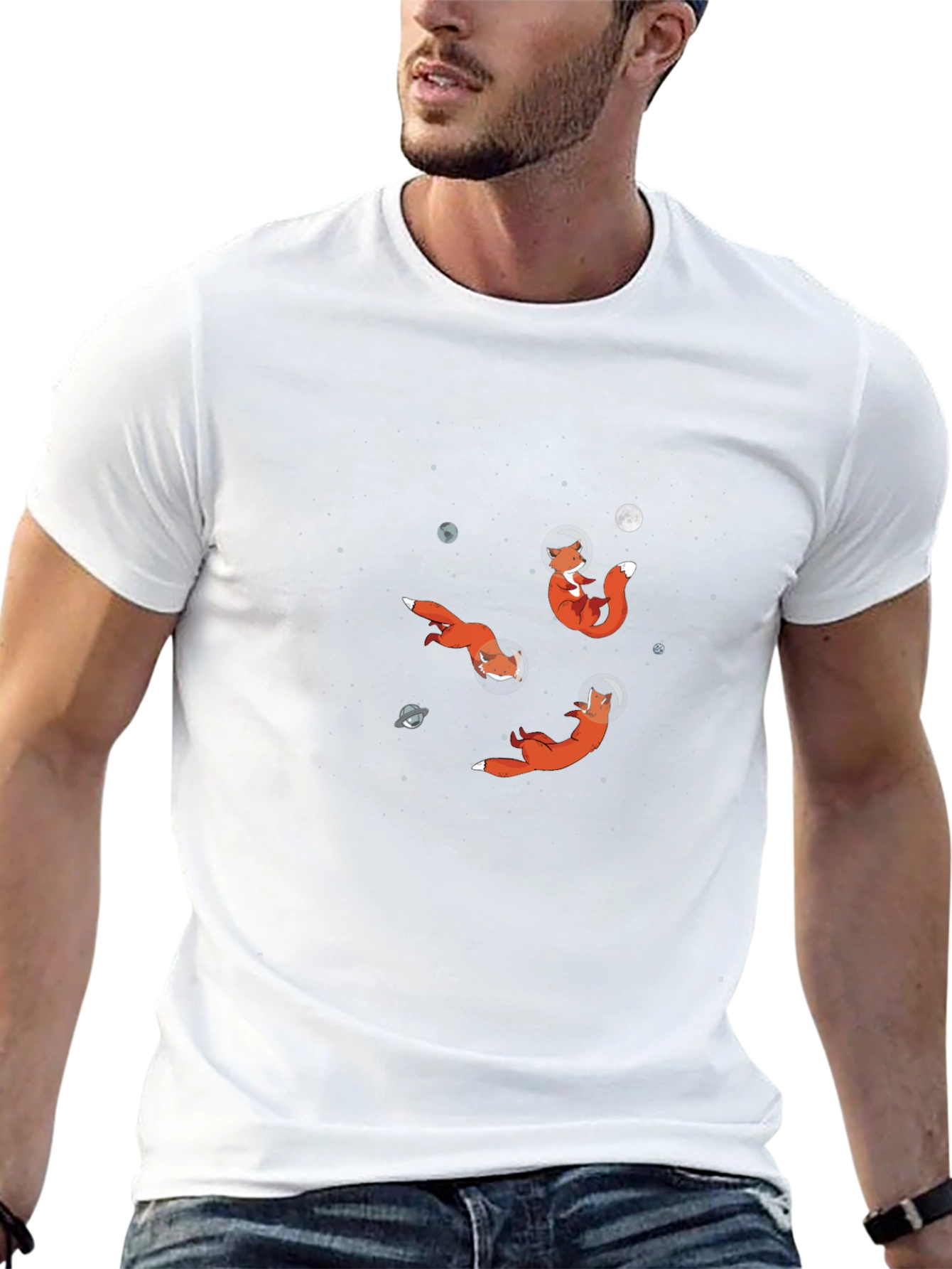 Space Fox Graphic Tee - Premium Black Cotton T-Shirt
