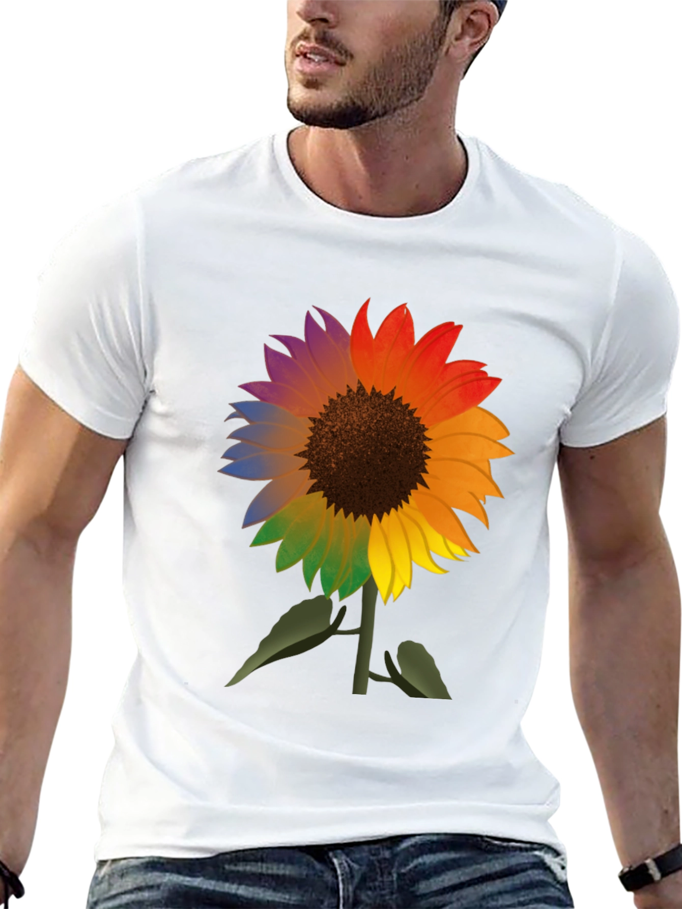 Rainbow Sunflower Graphic Tee - Mens Black T-Shirt