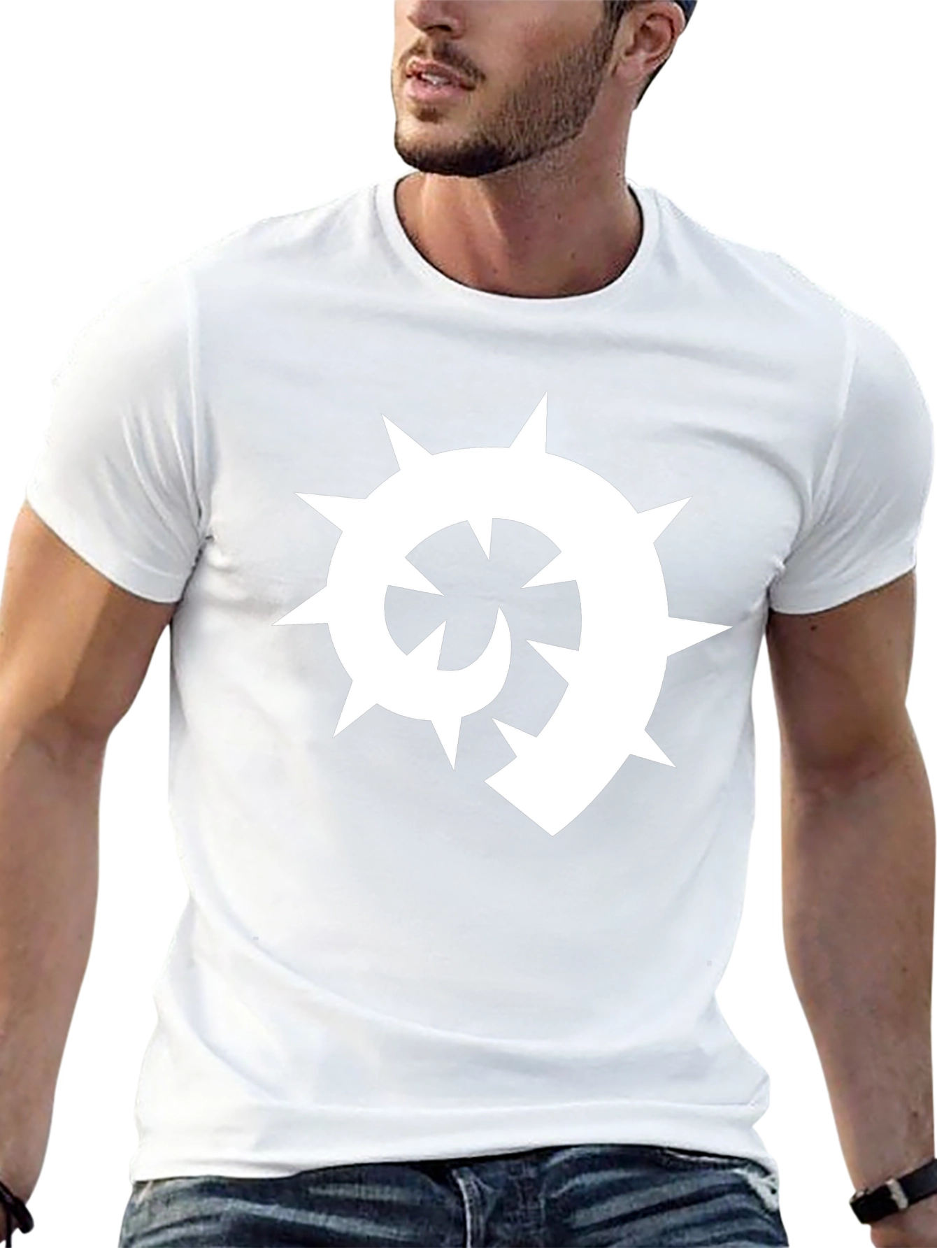 Black T-Shirt with White Spiked Spiral Design