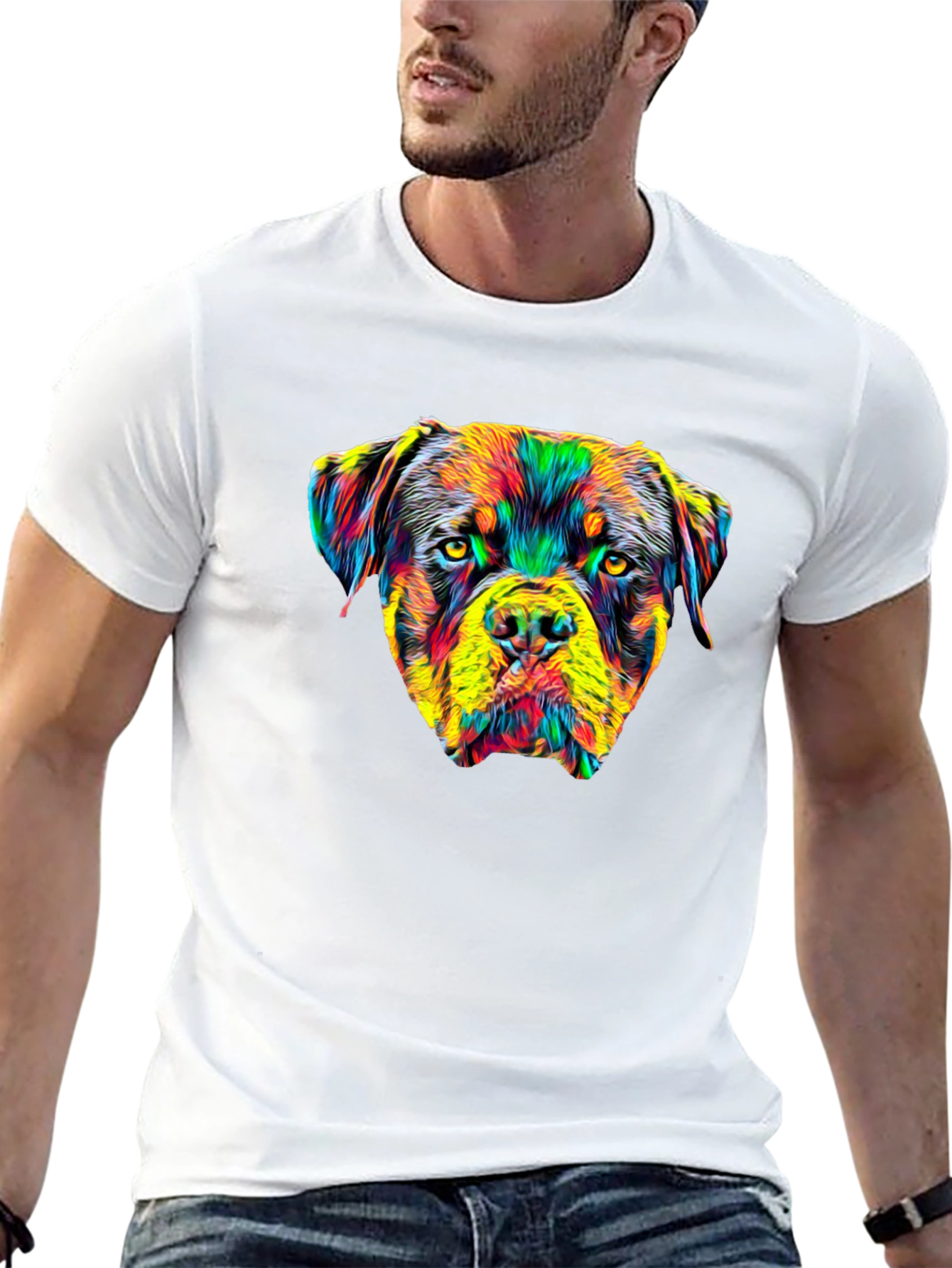 Rottweiler Dog Head Graphic Print Black T-Shirt