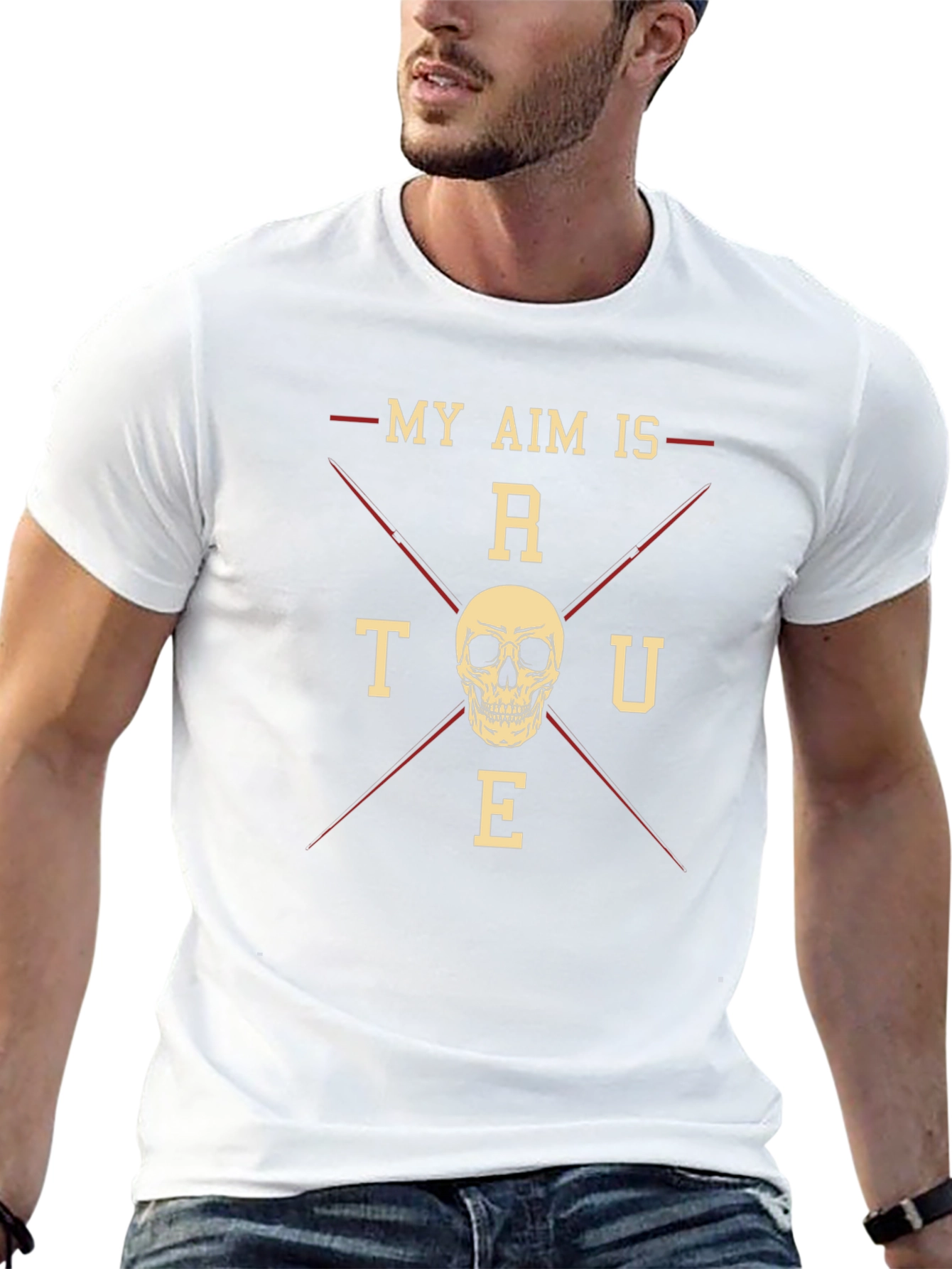 My Aim Is True Skull Graphic Black T-Shirt
