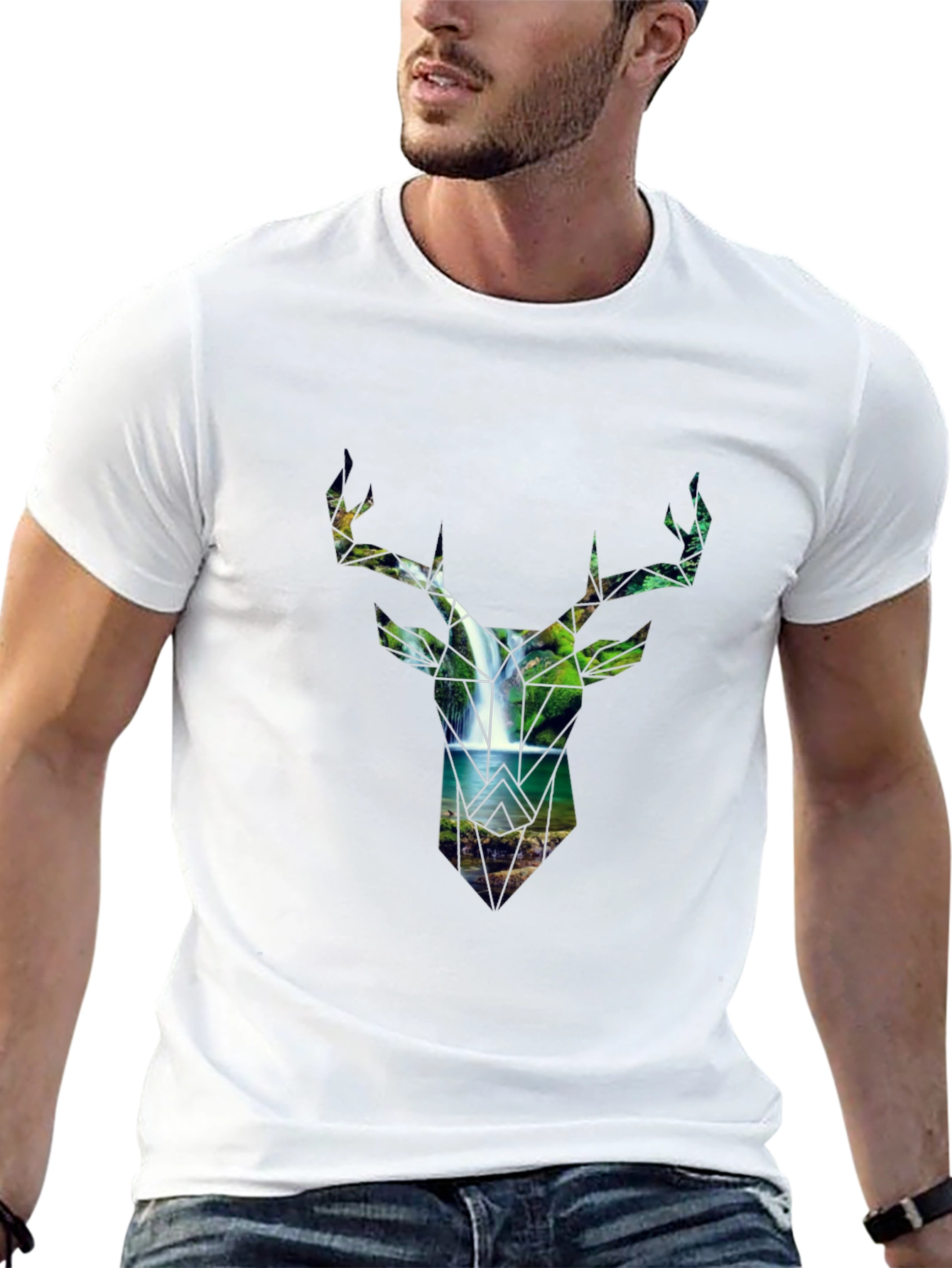 Deer Silhouette Waterfall Graphic Tee - Nature Lovers Shirt