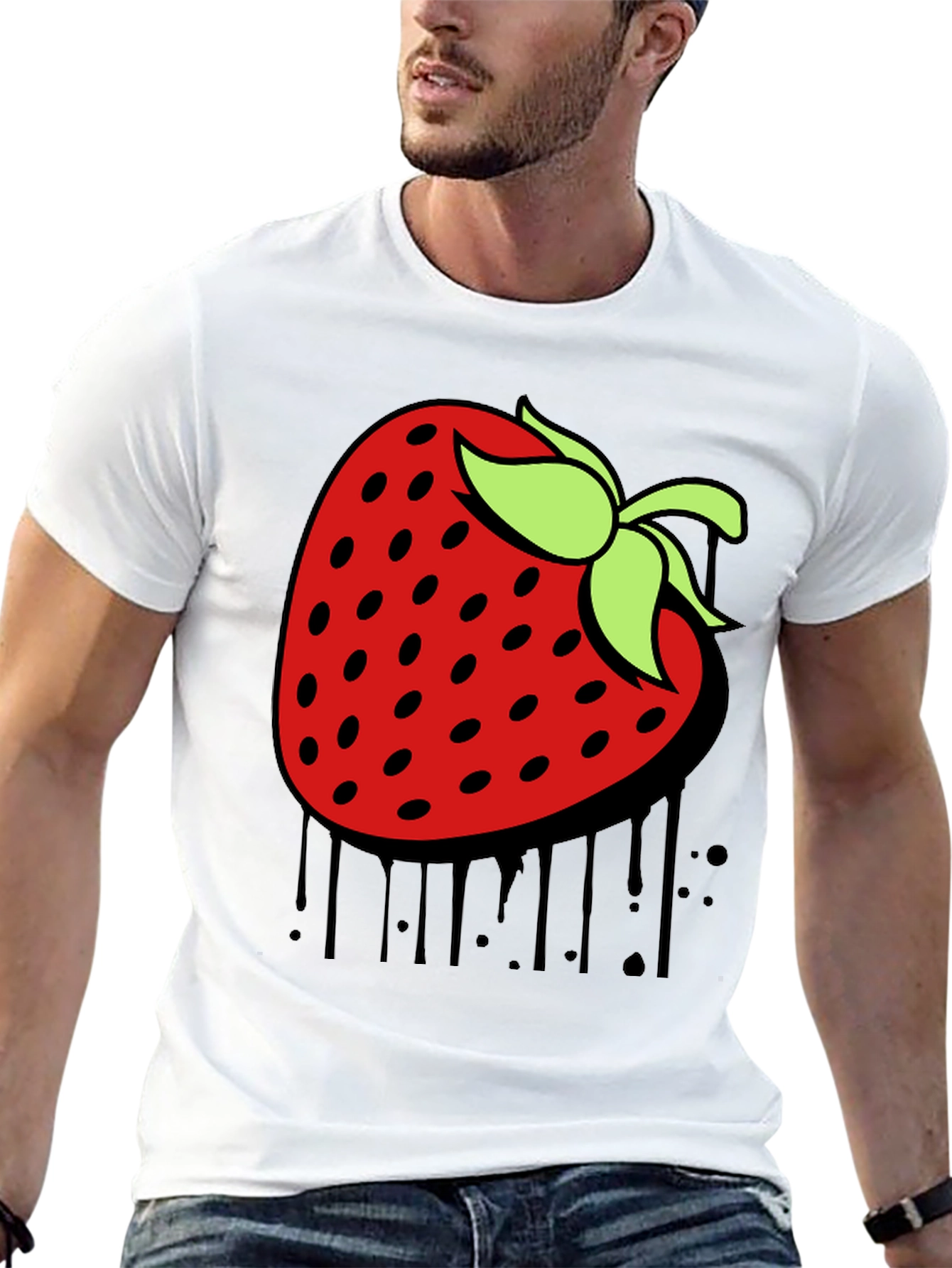 Strawberry Drip Graphic Tee - Unique Black T-Shirt