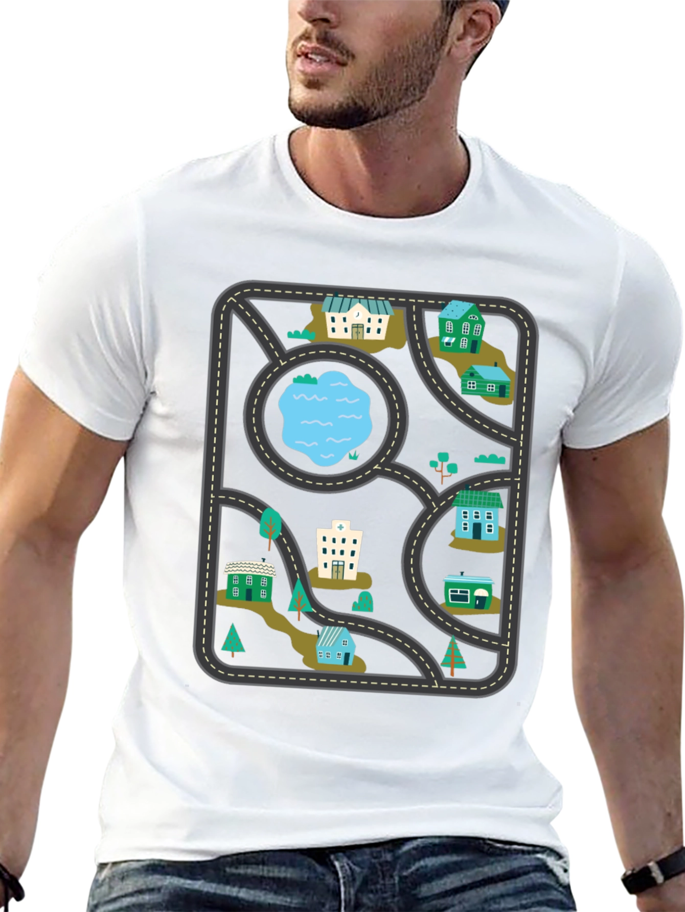 City Map Graphic Tee - Black Cotton T-Shirt