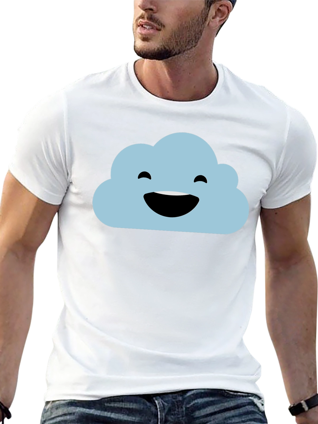 Happy Cloud Black T-Shirt - Weather Graphic Tee