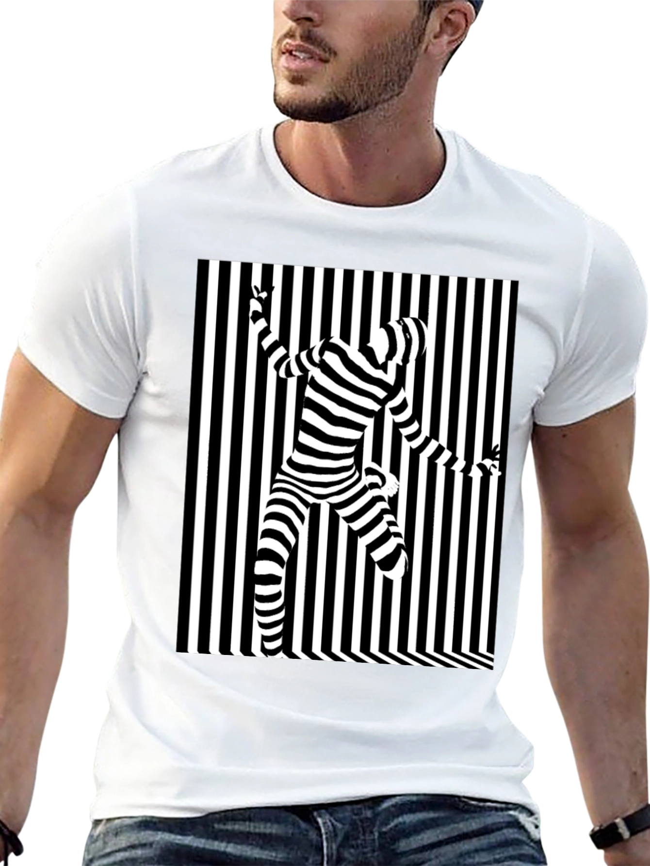 Optical Illusion Striped Tee - Modern Graphic Print