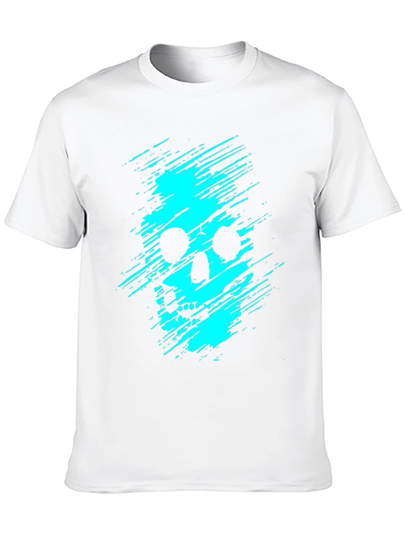 Edgy Skull Graphic Tee - Cyan on Black