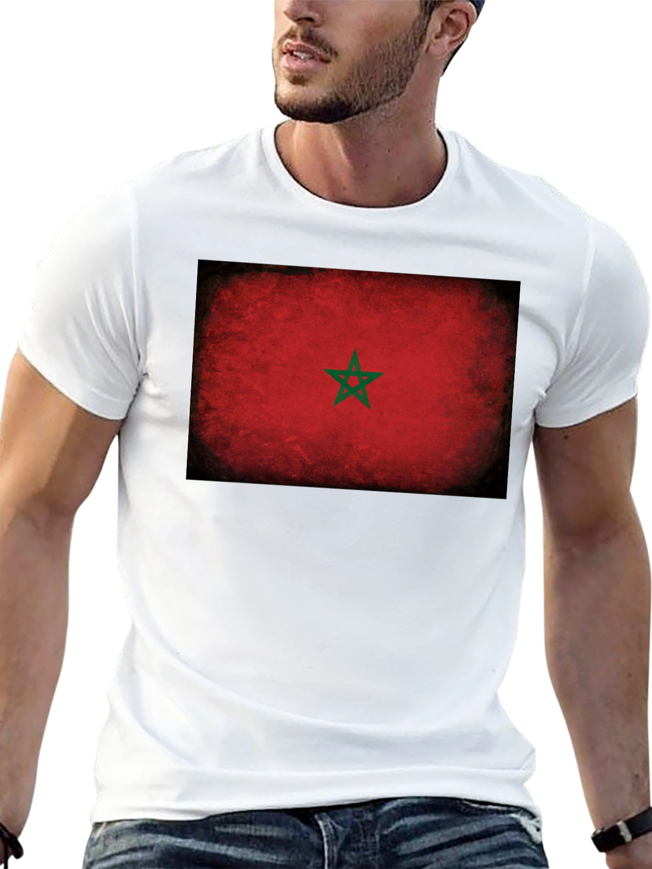 Morocco Flag T-Shirt - Distressed Grunge Look