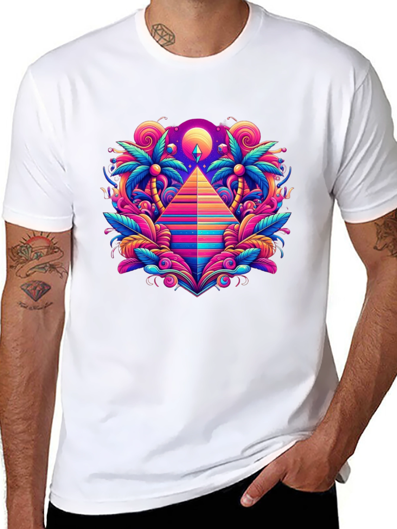 Vibrant Neon Pyramid Palm T-Shirt