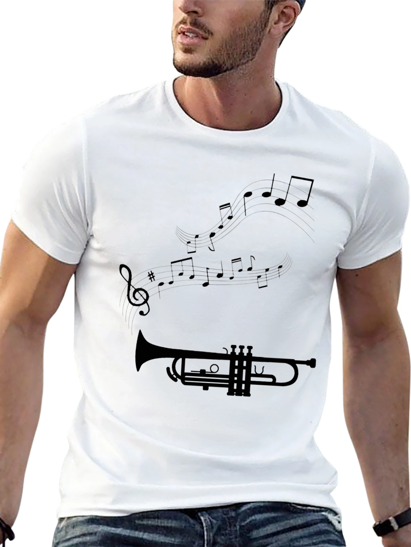Musical Trumpet Graphic Tee - Black Cotton Blend