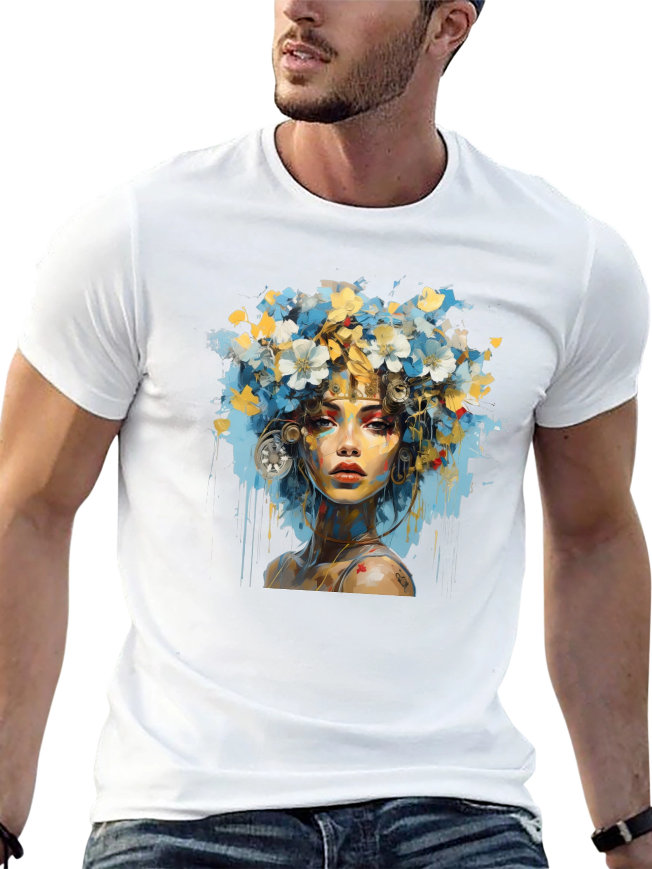 Floral Woman Graphic Black T-Shirt