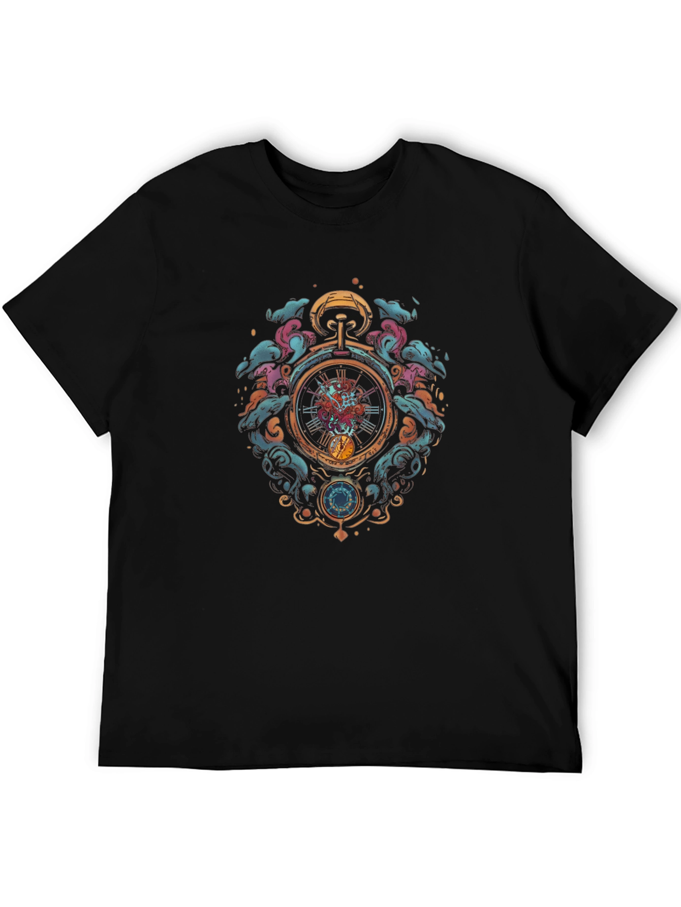 Steampunk Pocket Watch Graphic Tee - Mens Black T-Shirt