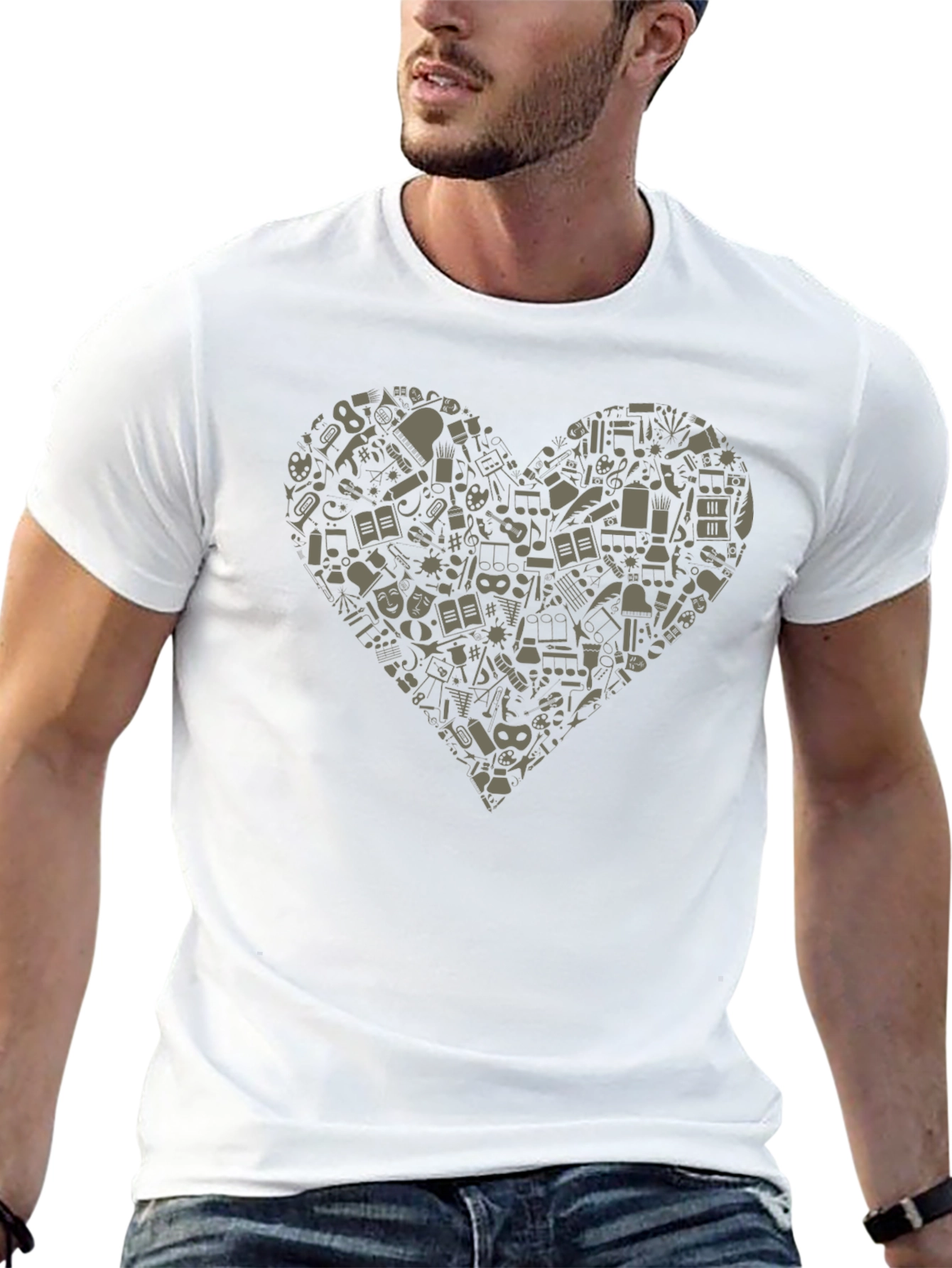 Musical Heart Graphic Tee - Black Cotton T-Shirt