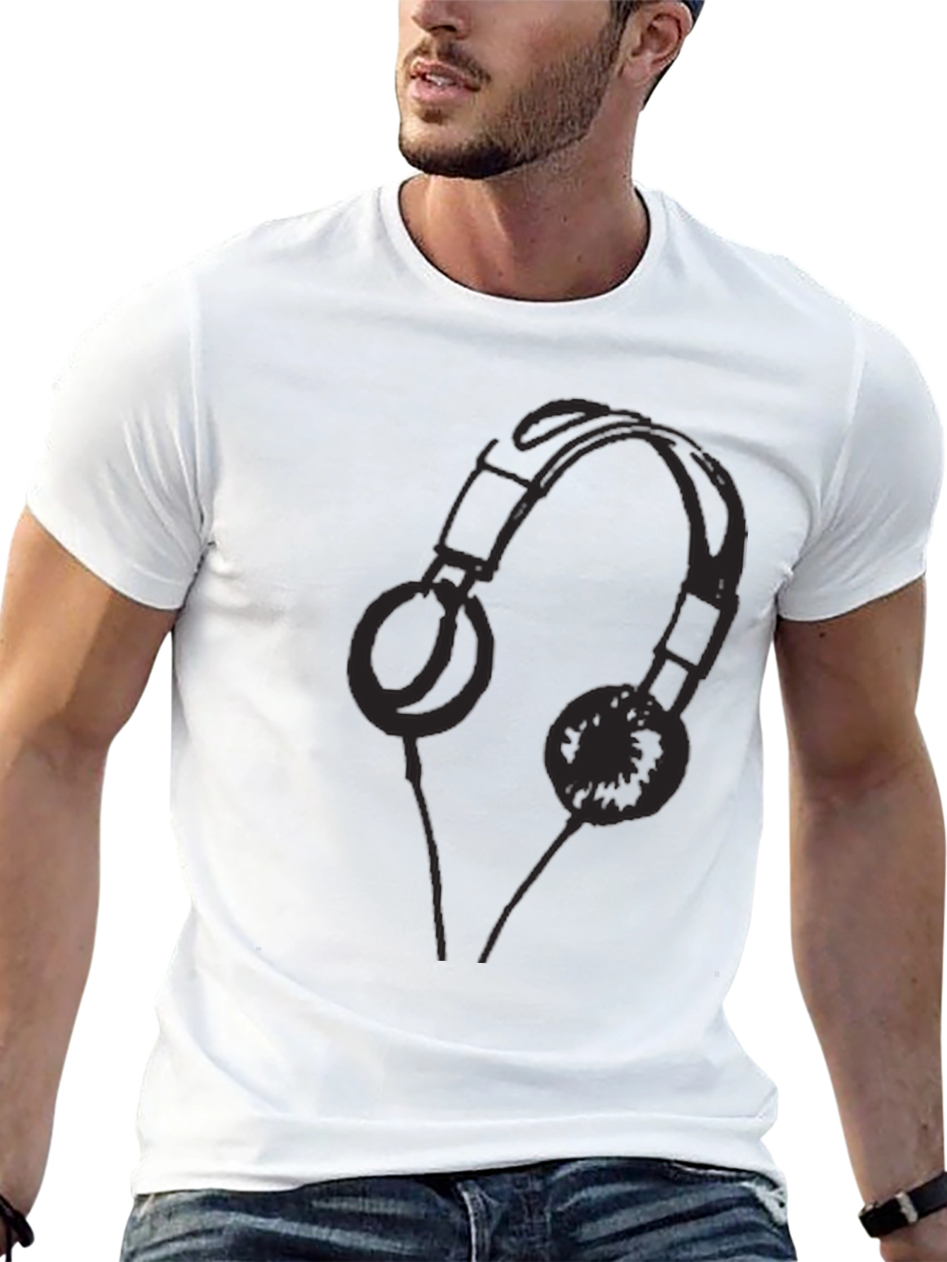 Headphones Graphic Tee - Casual Black T-Shirt