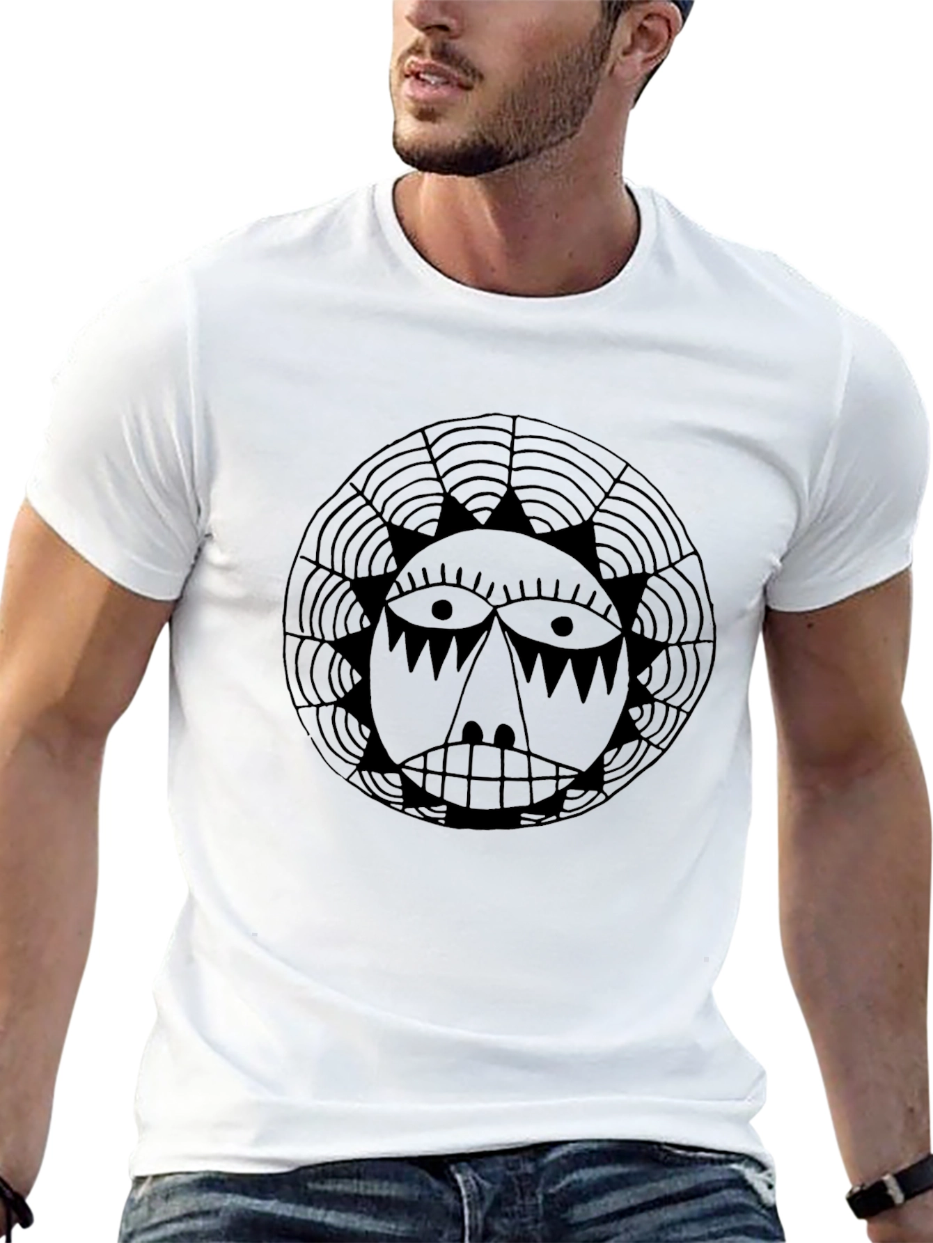 Graphic Sun Face Black T-Shirt