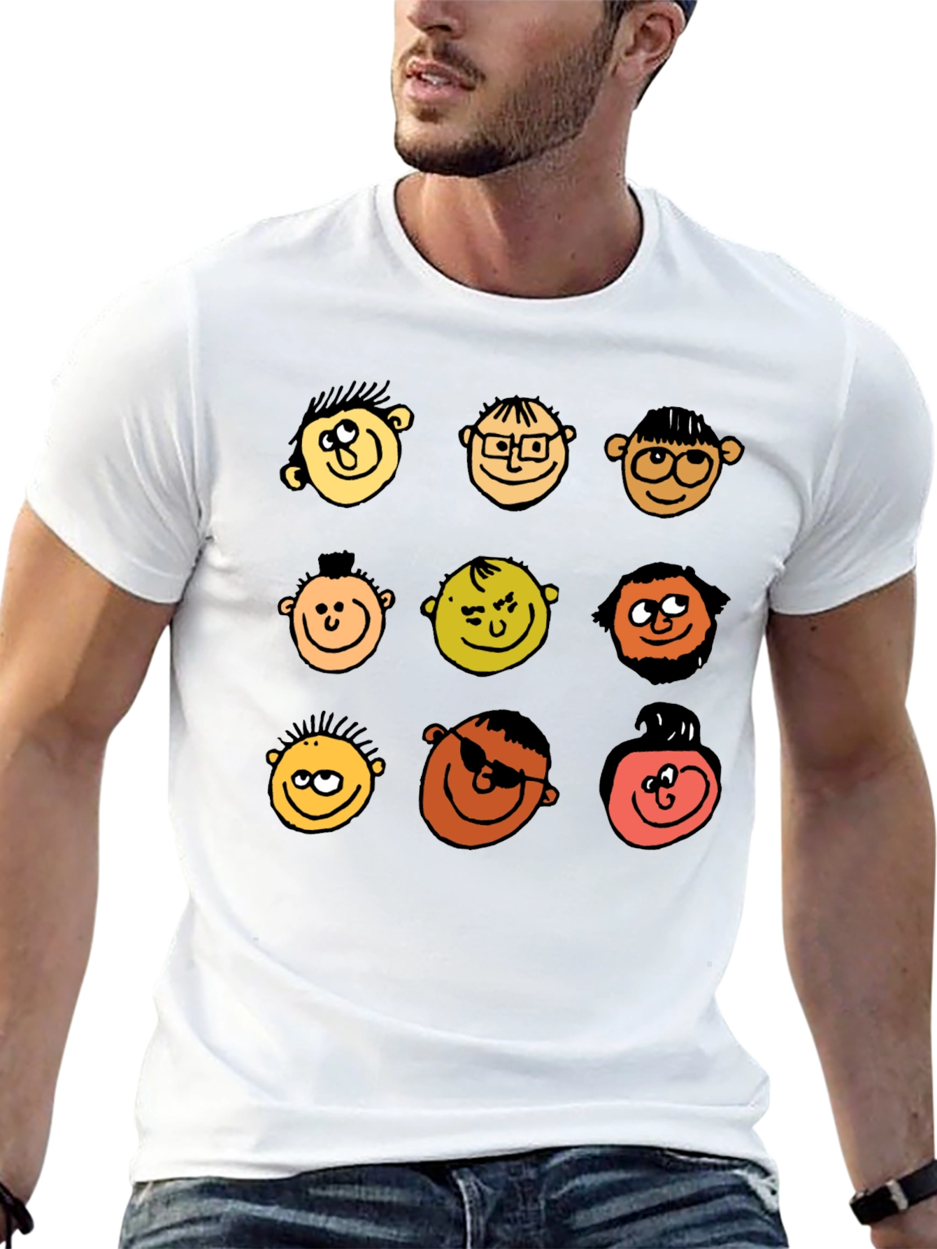 Cartoon Faces Graphic T-Shirt