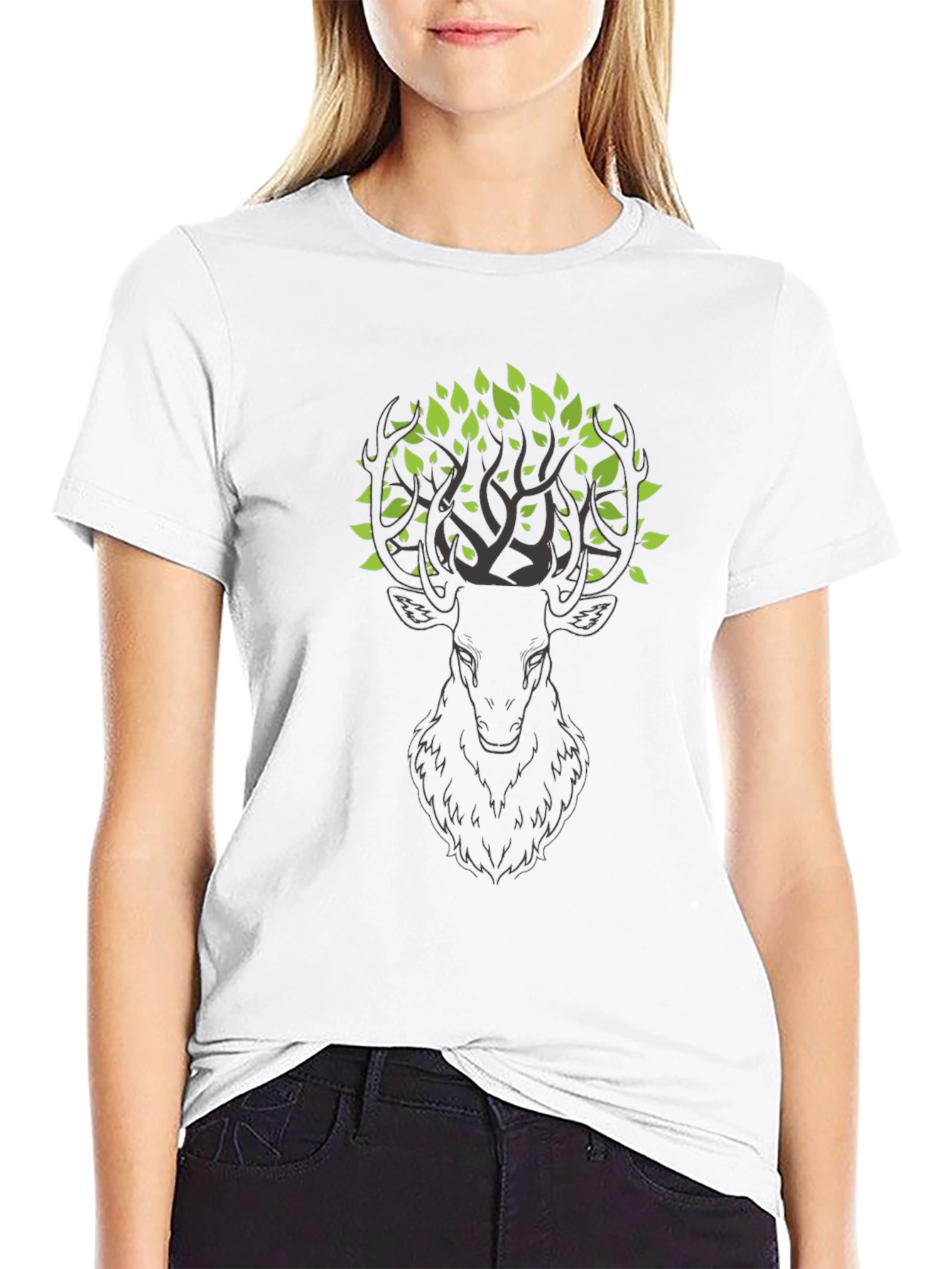 Nature Deer Graphic Black T-Shirt