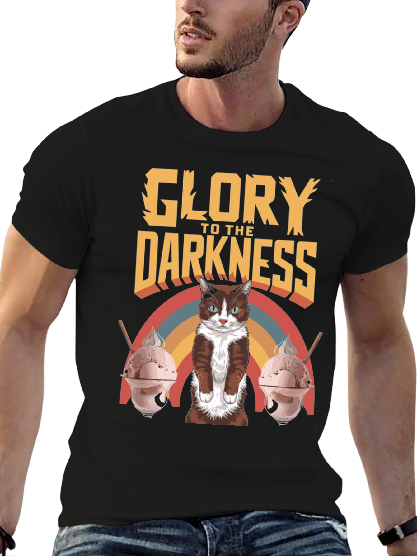 Glory To The Darkness Cat Graphic T-Shirt