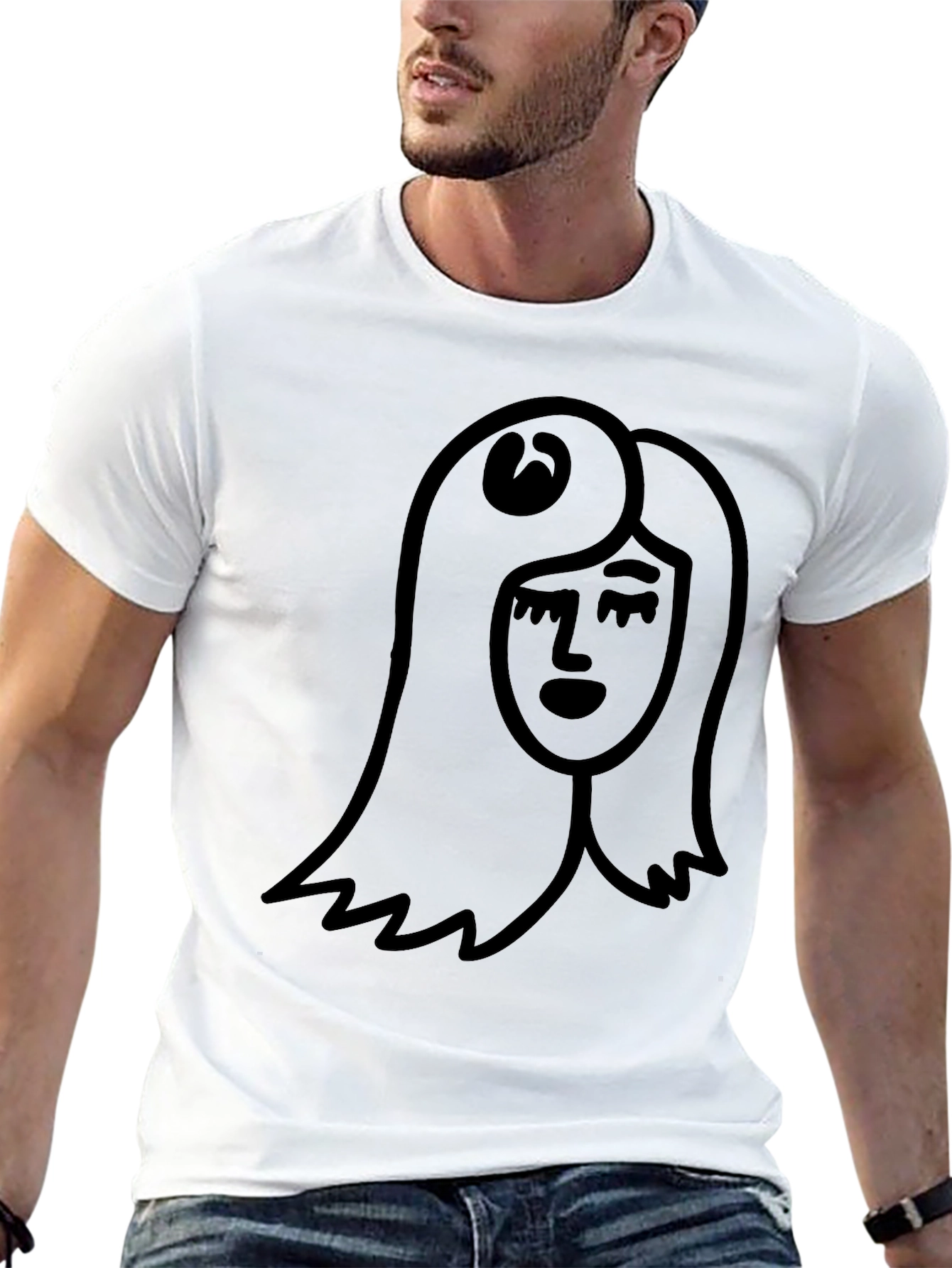 Minimalist Woman Face Black T-Shirt
