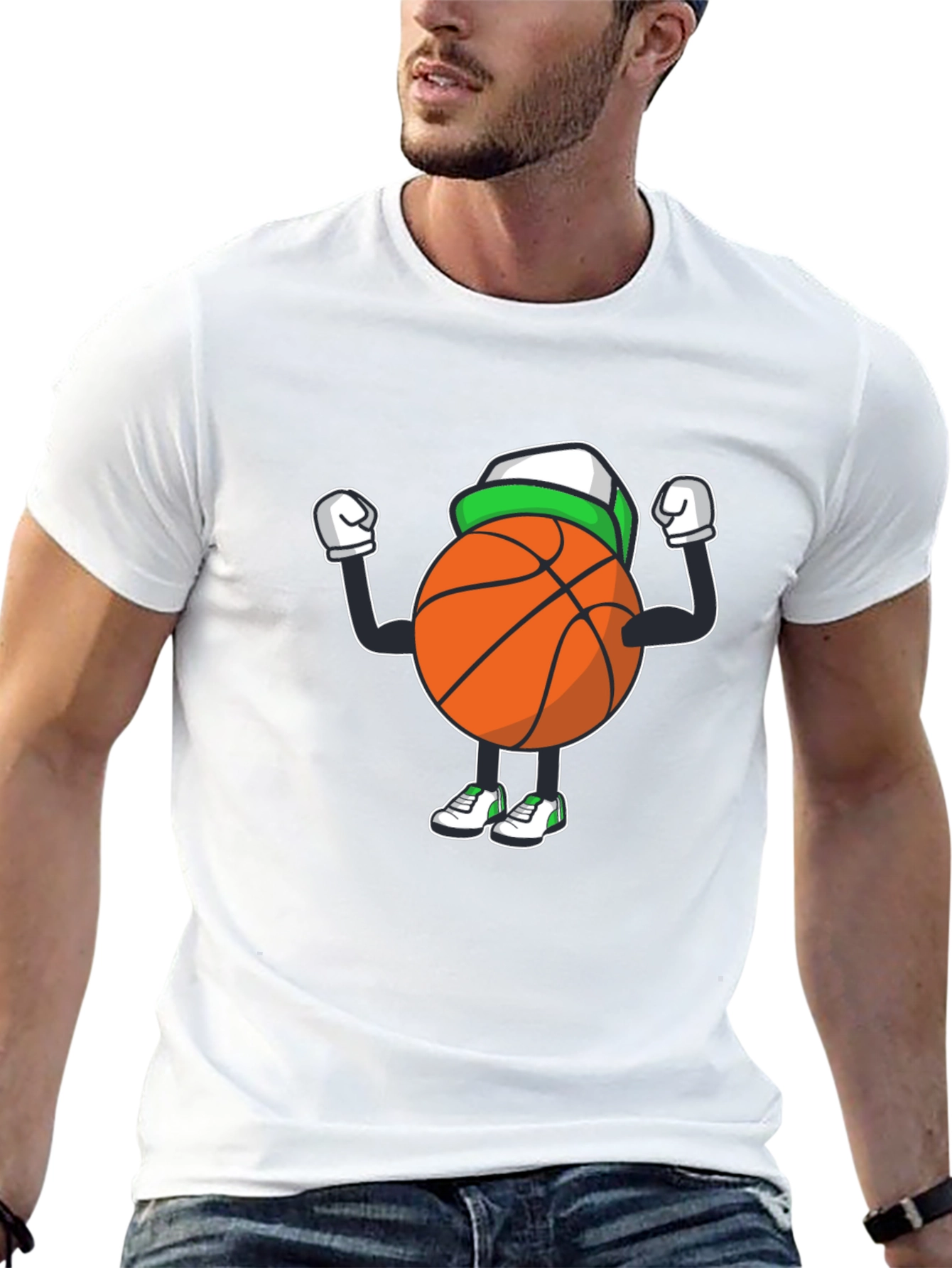 Basketball Cartoon Graphic Tee - Black