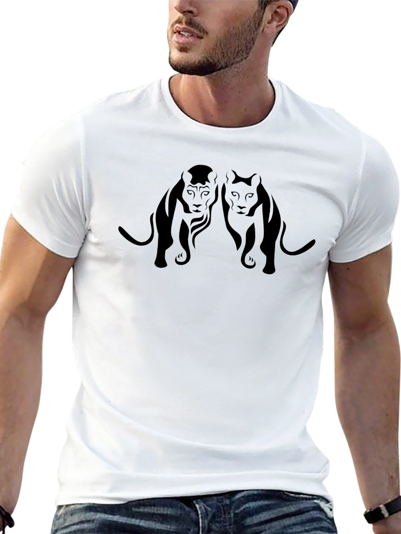 Stylish Black Tee with Lion Silhouette Design