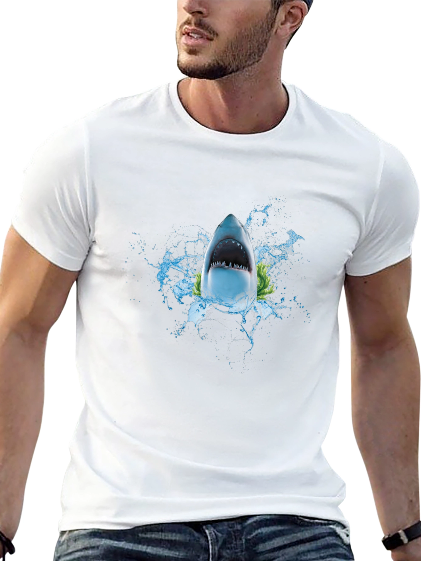 Shark Attack Graphic Tee - Black Cotton T-Shirt
