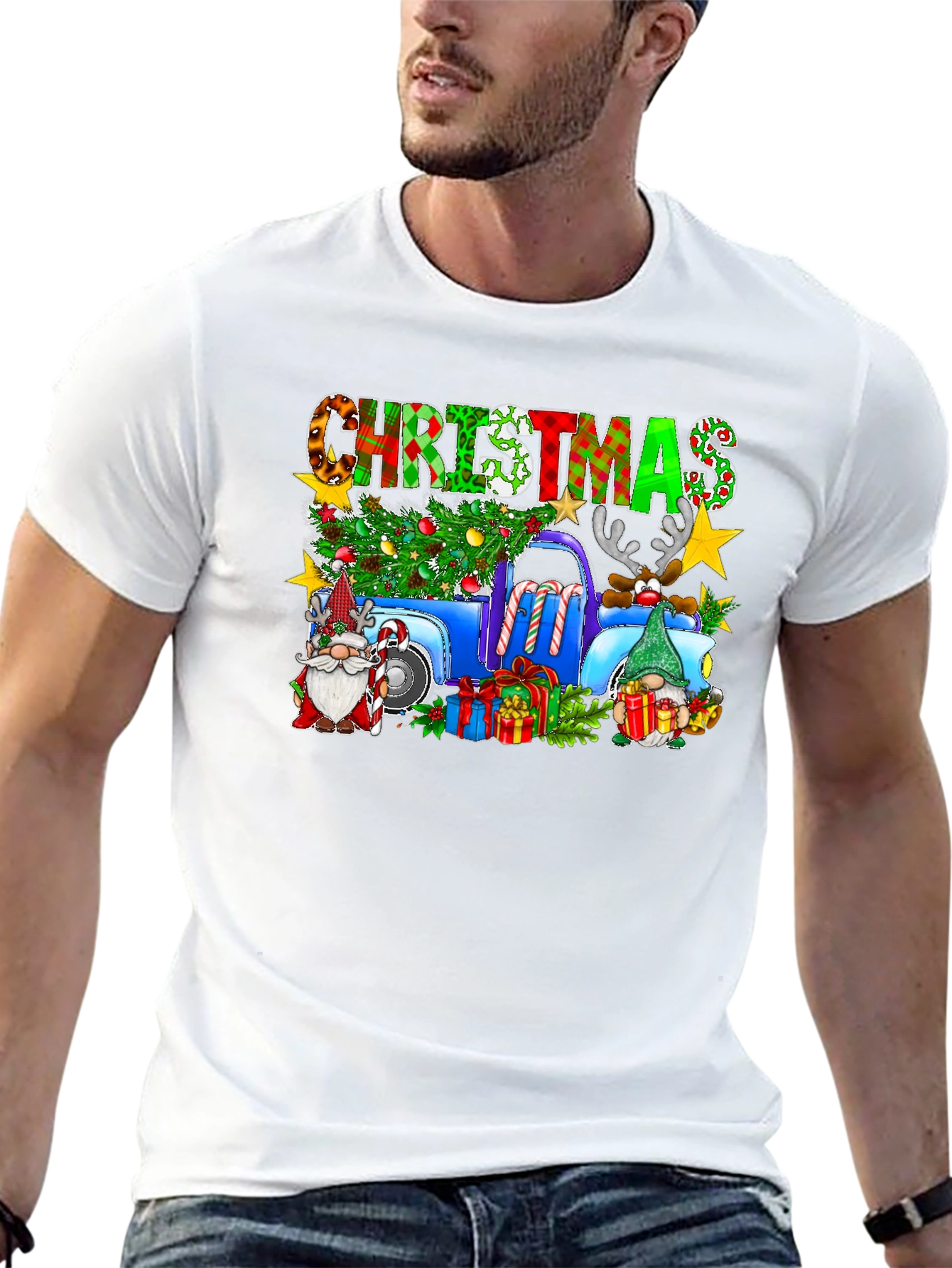 Christmas Gnomes Truck Graphic T-Shirt