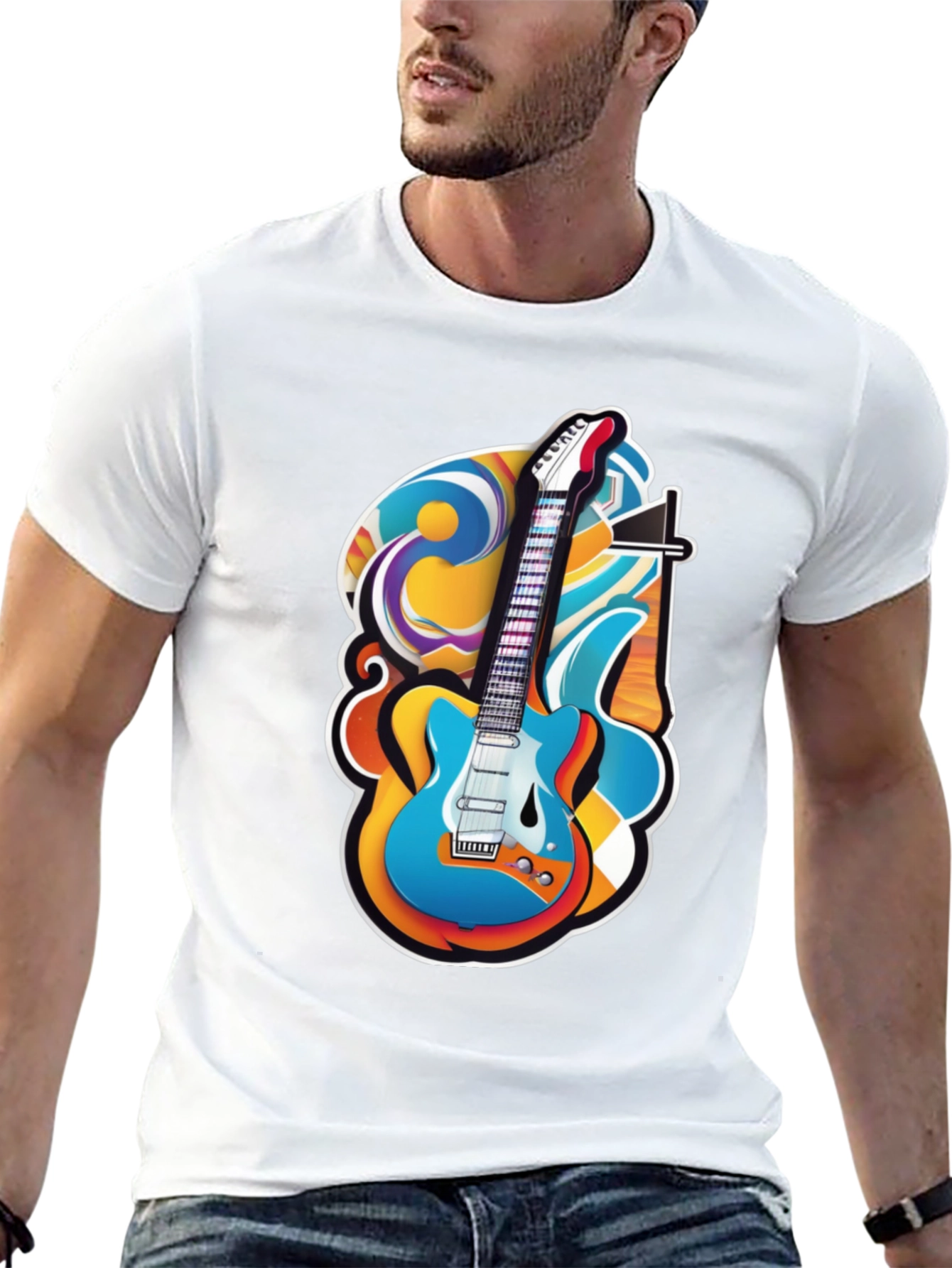 Guitar Art Graphic T-Shirt - Rock Style Tee