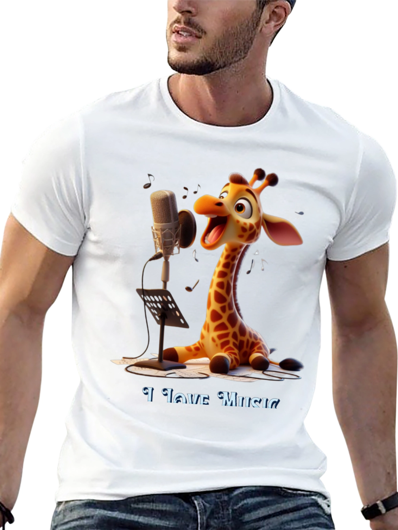 Giraffe Singer Graphic Tee - I Love Music T-Shirt
