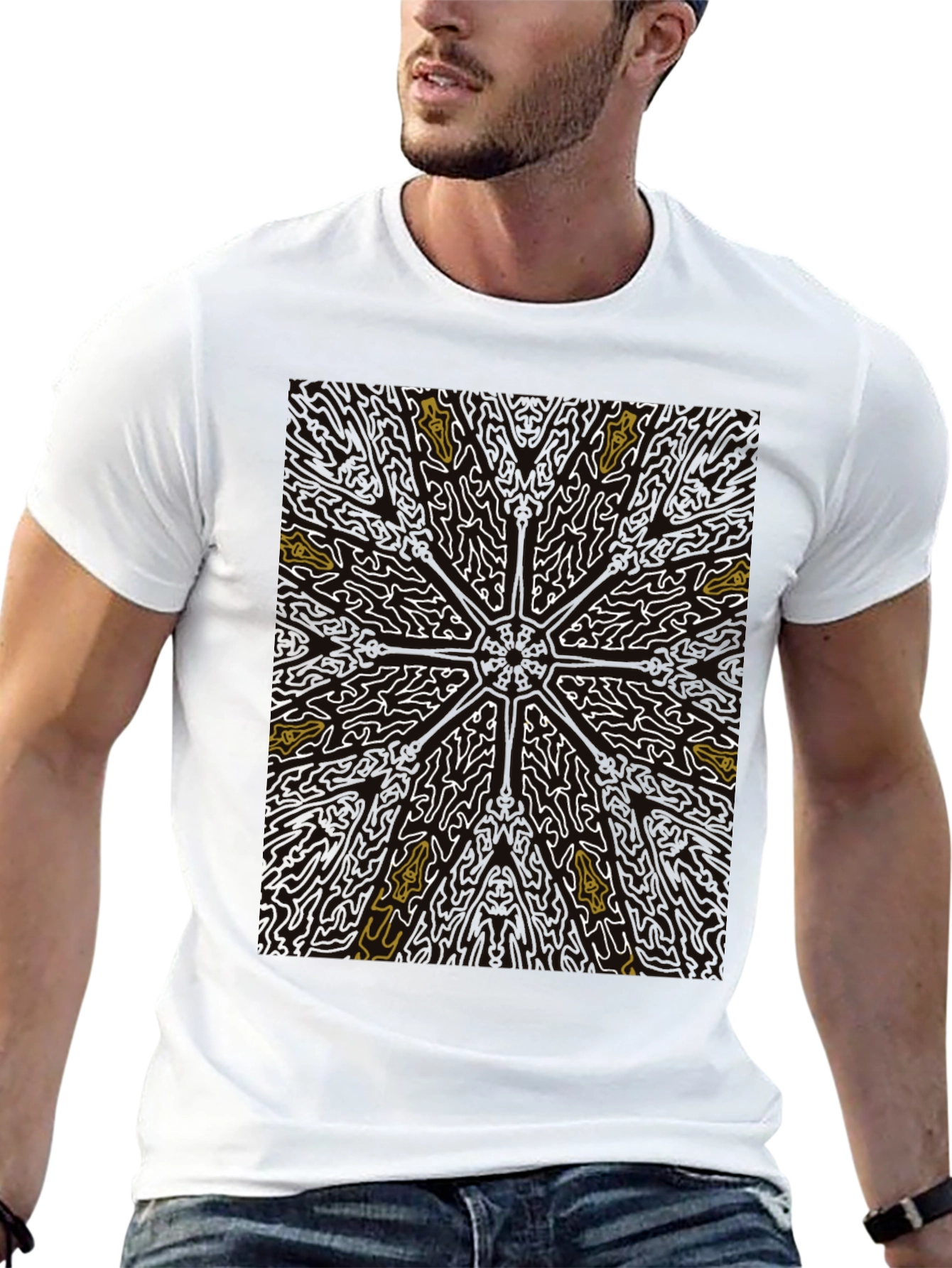 Abstract Starburst Graphic Tee - Black