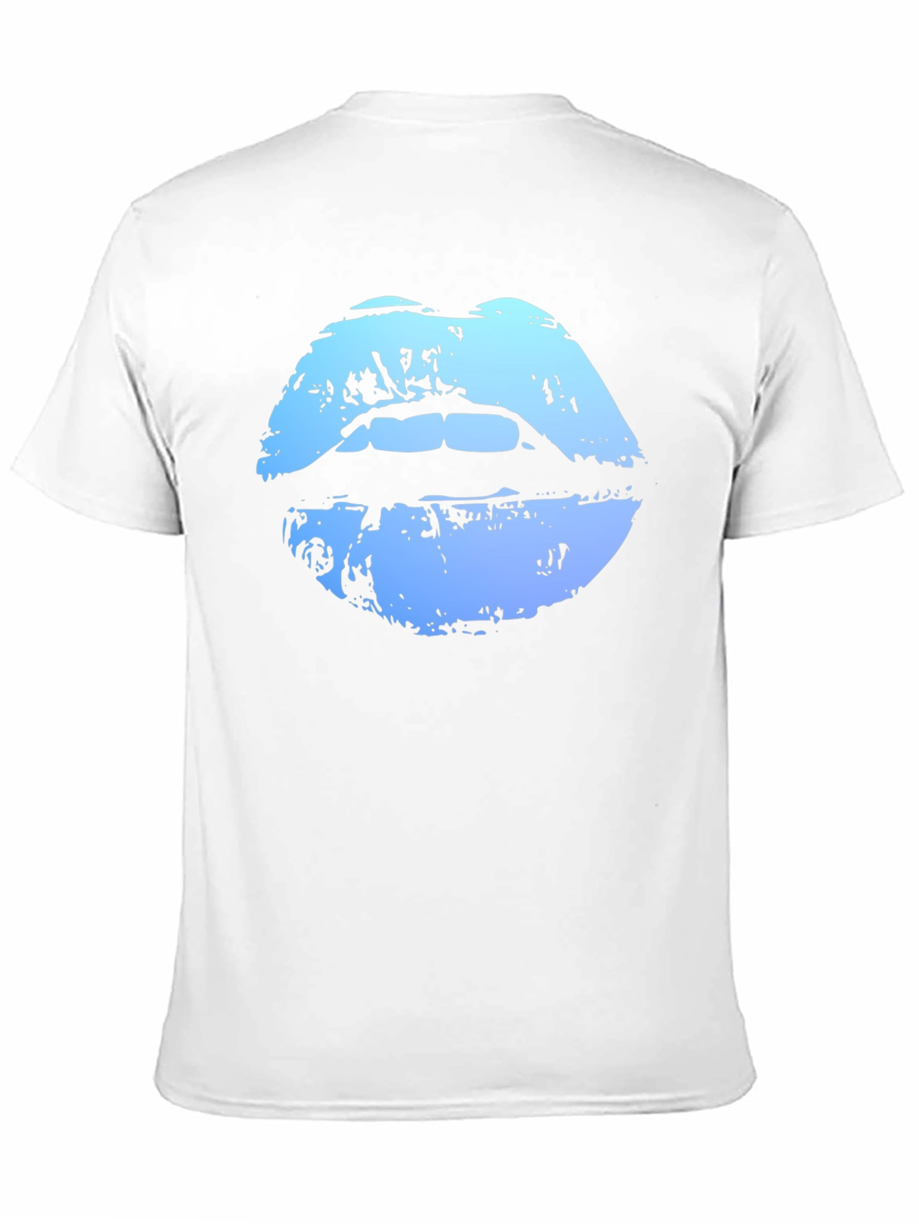 Blue Lips Graphic Print Black T-Shirt
