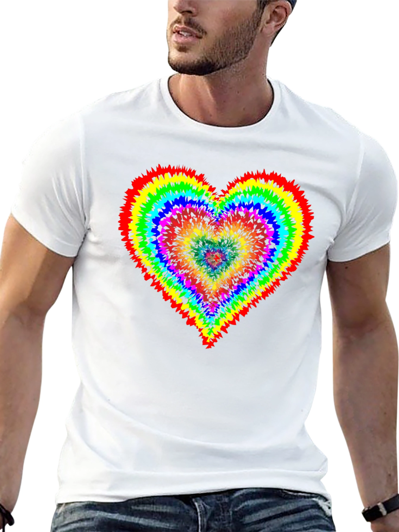 Rainbow Heart Tie-Dye Graphic Tee - Stylish Black Shirt