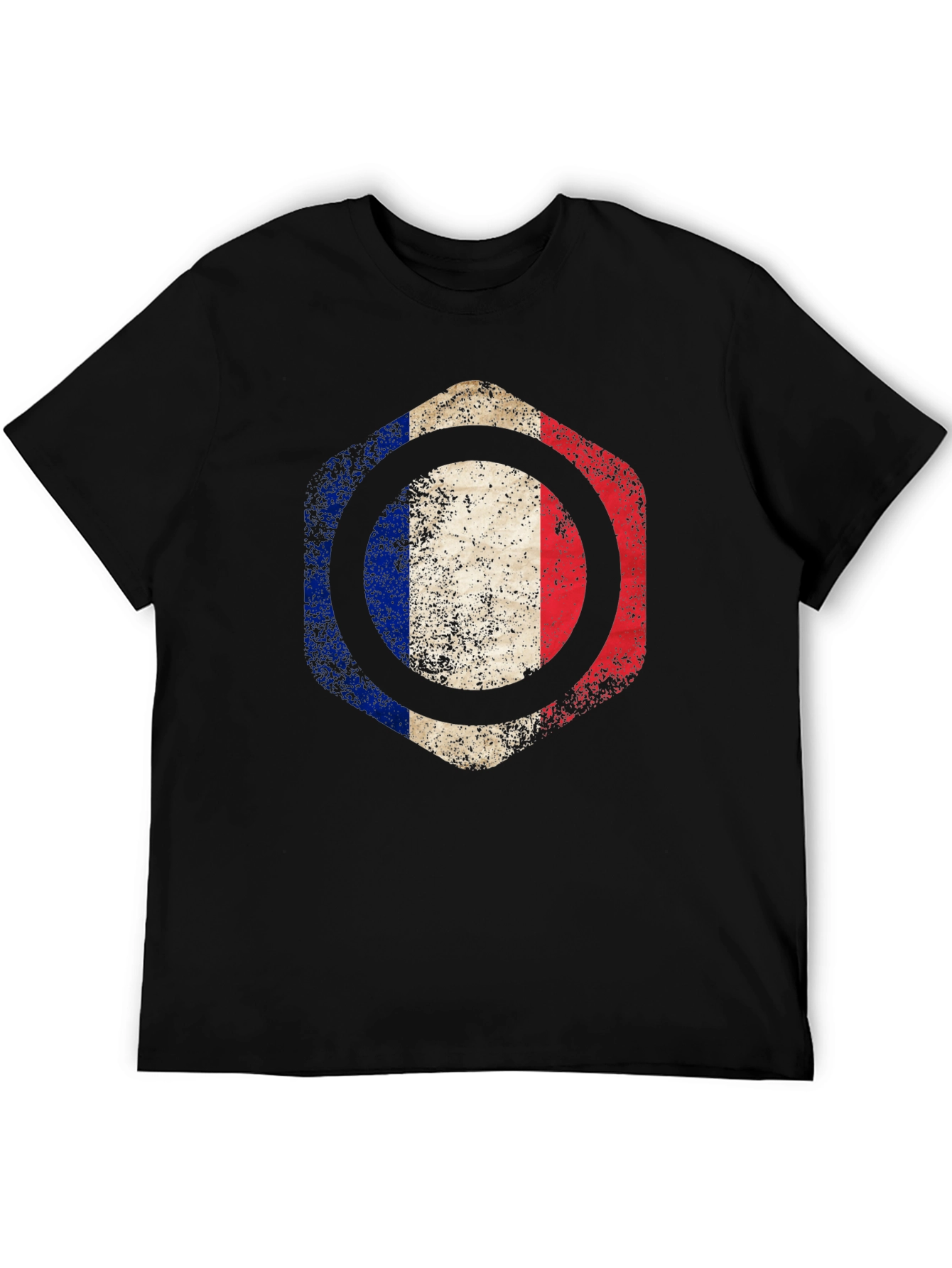 French Flag Graphic T-Shirt - Black Crew Neck Tee