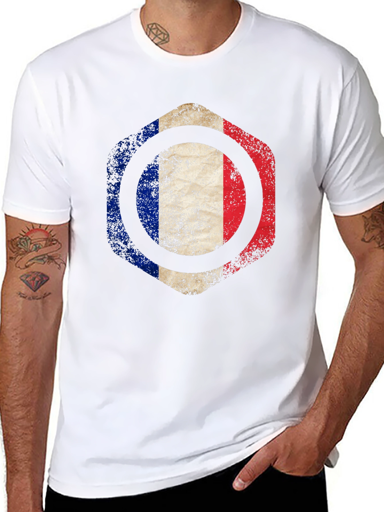 French Flag Graphic T-Shirt - Black Crew Neck Tee