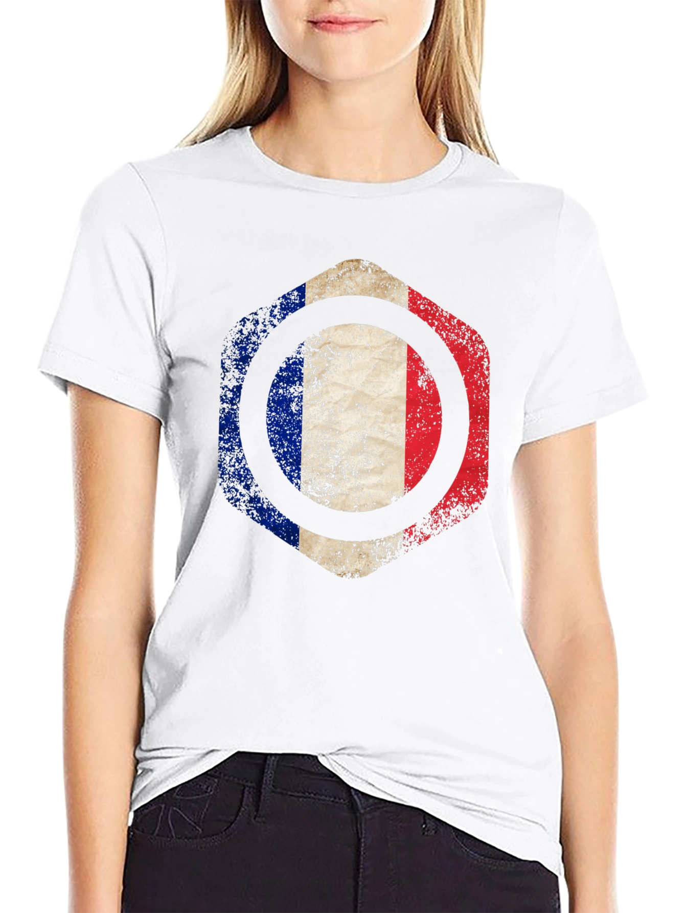 French Flag Graphic T-Shirt - Black Crew Neck Tee
