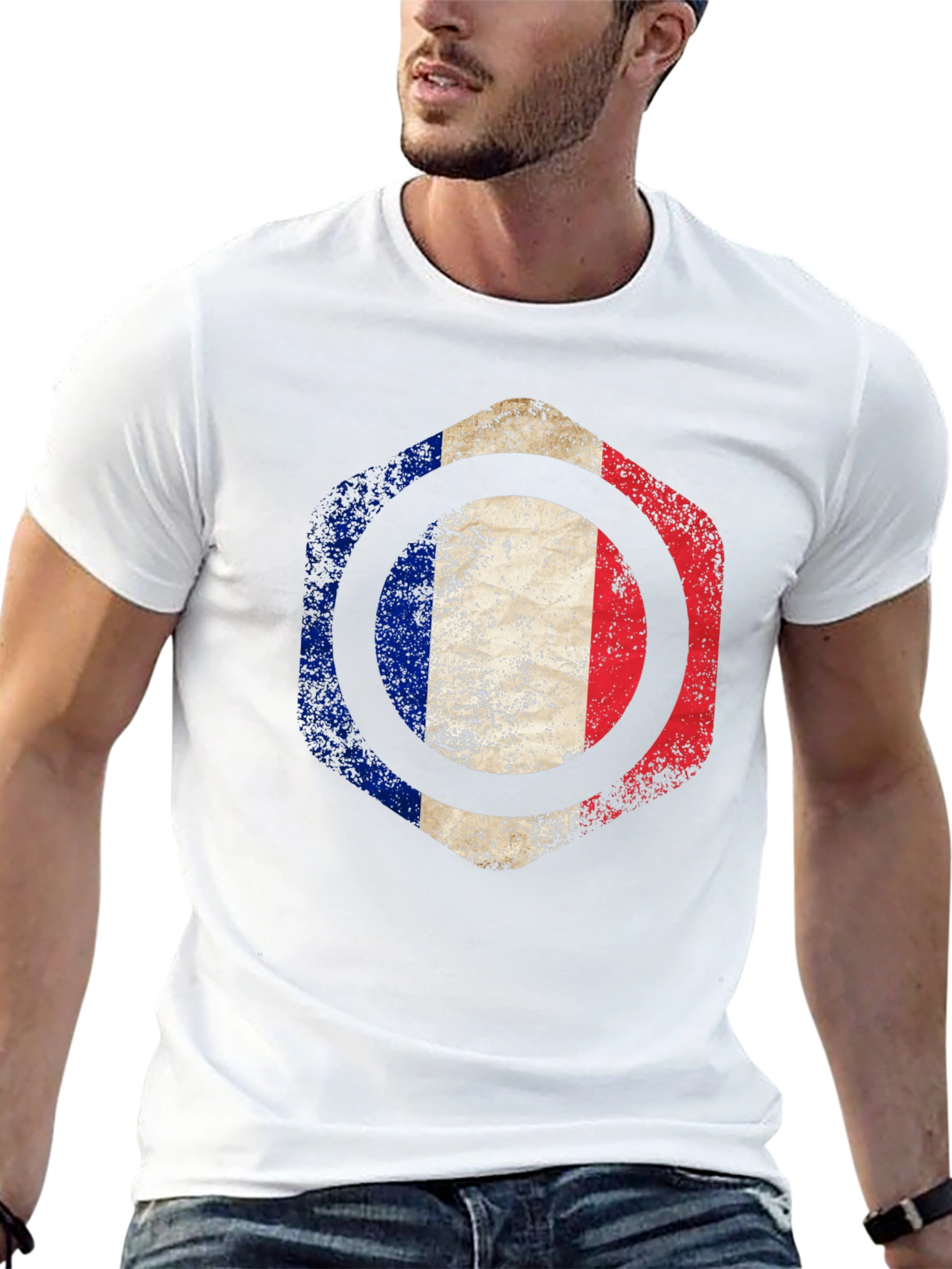 French Flag Graphic T-Shirt - Black Crew Neck Tee