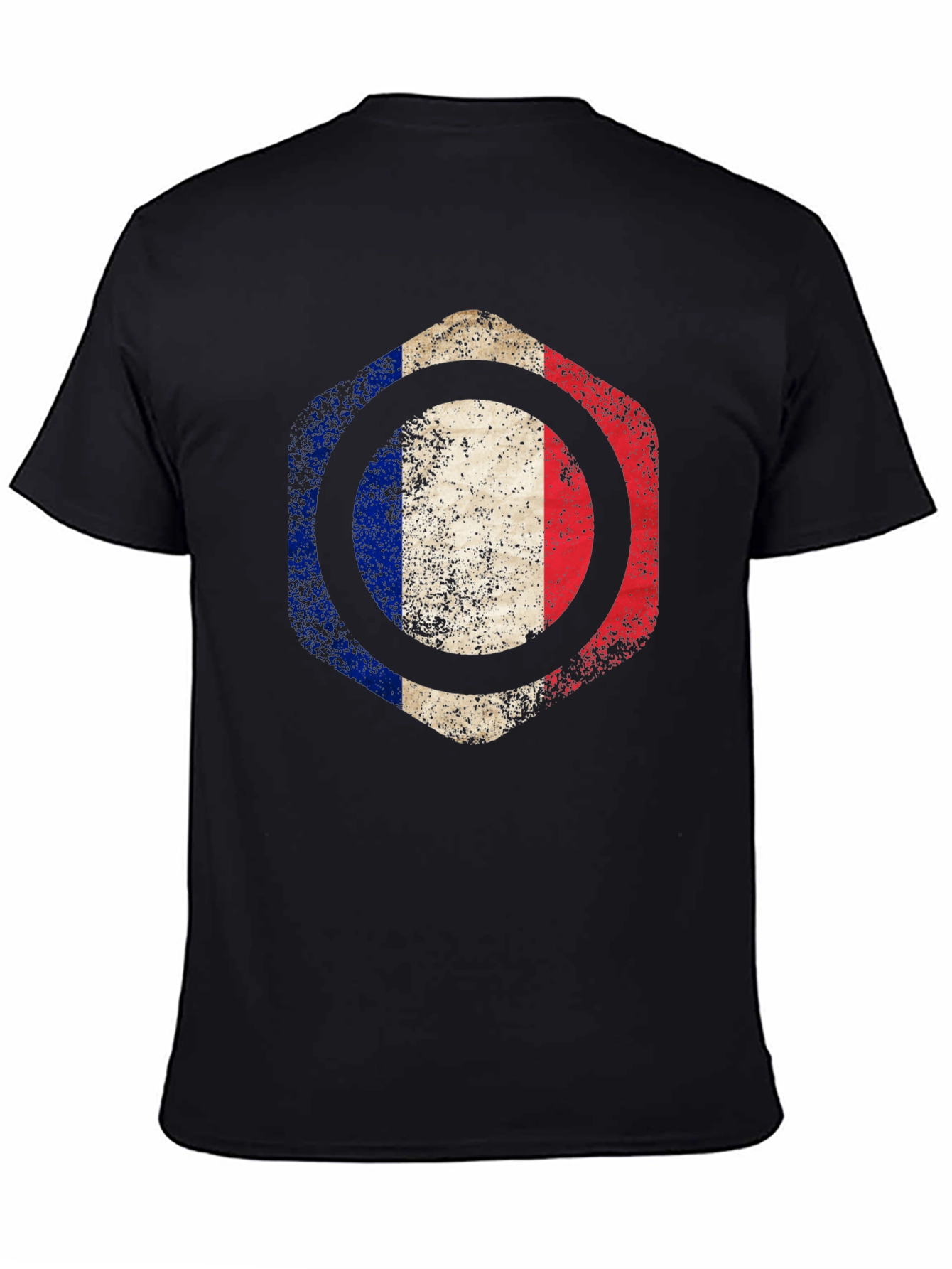 French Flag Graphic T-Shirt - Black Crew Neck Tee